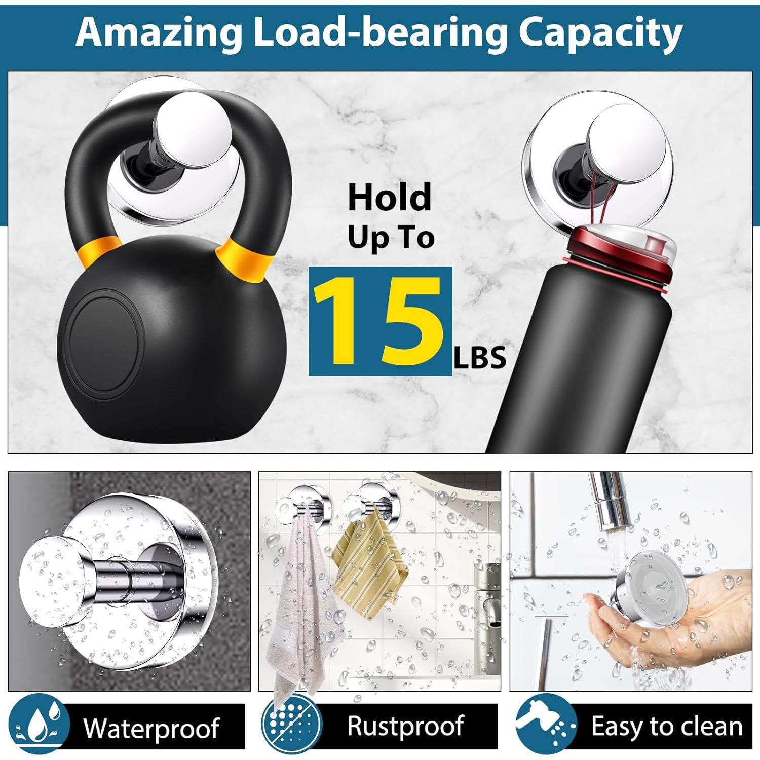 Ganchos de Ventosa AbluFirst para Ducha y Baño - 2 PCS, Cromo, 6.8 kg