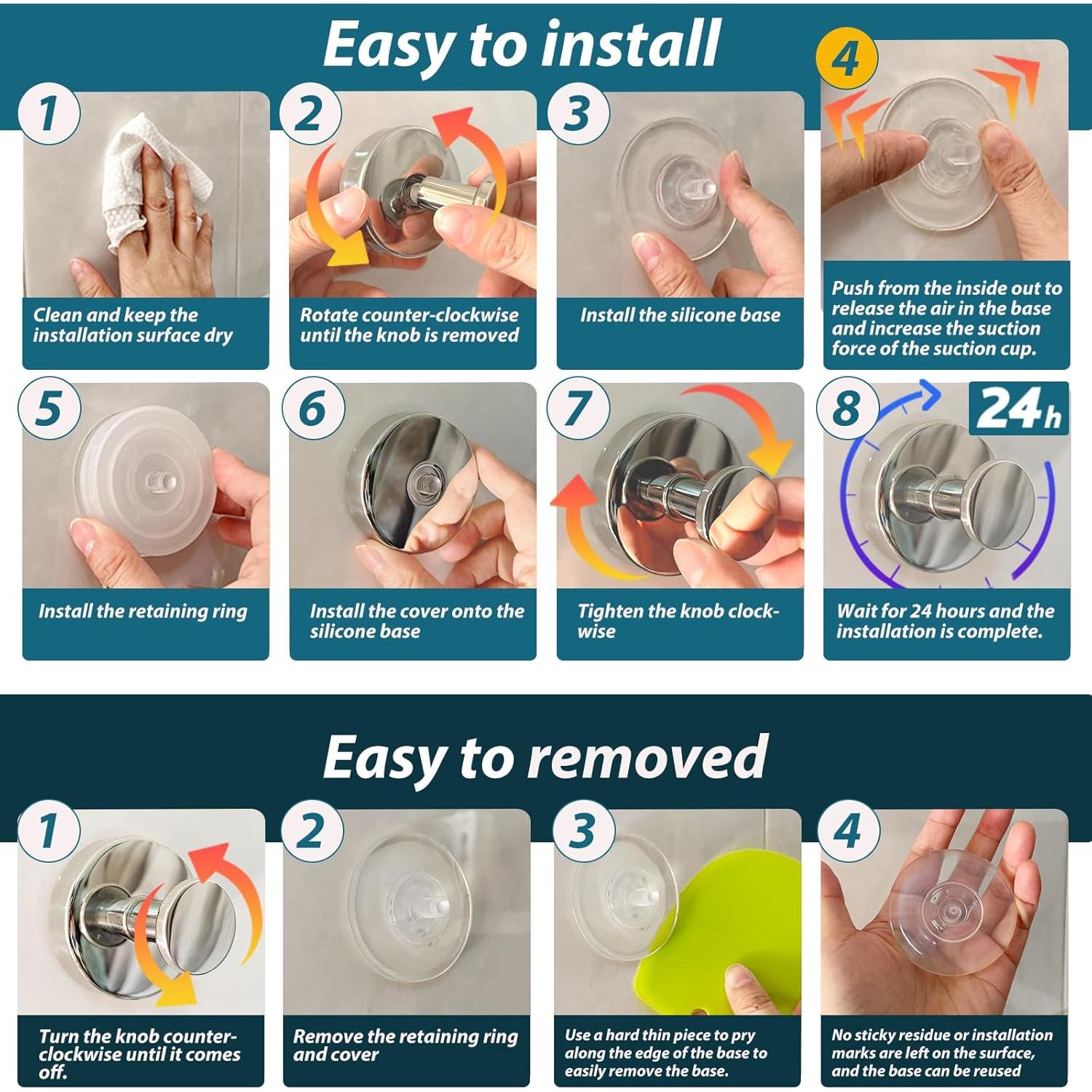 Ganchos de Ventosa AbluFirst para Ducha y Baño - 2 PCS, Cromo, 6.8 kg