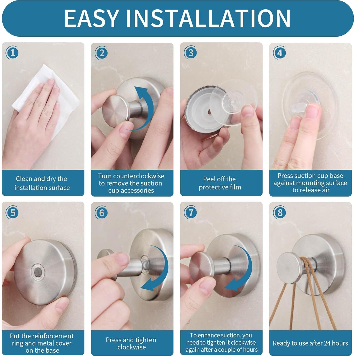 Ganchos de Ventosa Deluwire 4 Piezas Plata para Ducha