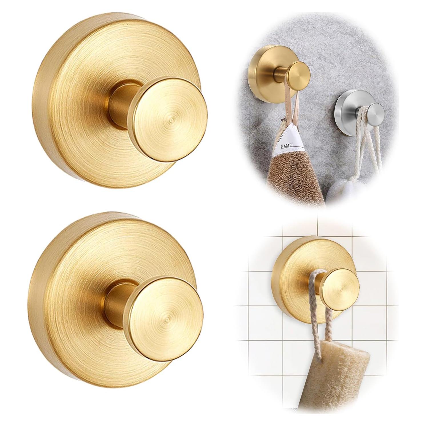 Ganchos de Ventosa QQM Dorado para Baño y Cocina - 2 Piezas