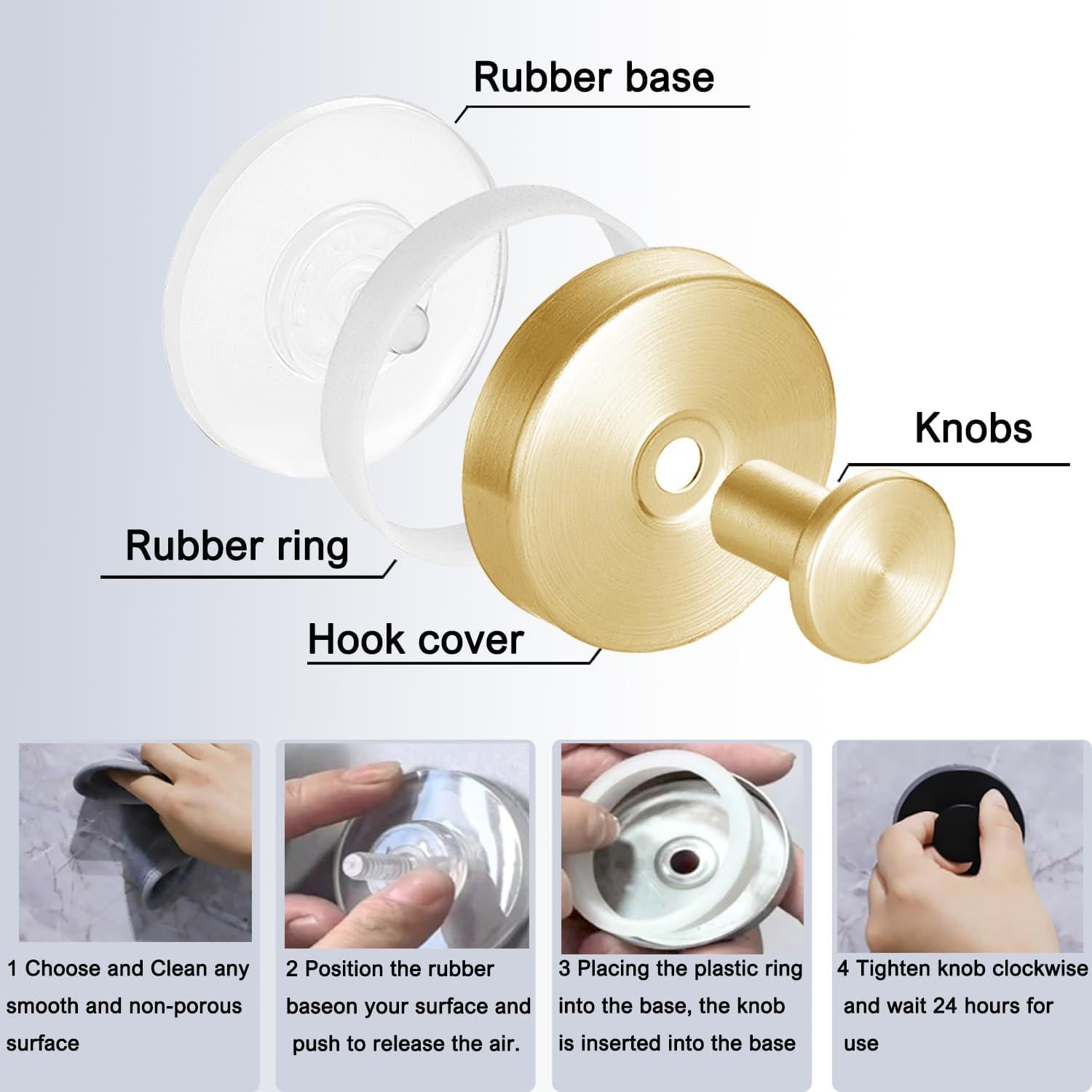 Ganchos de Ventosa QQM Dorado para Baño y Cocina - 2 Piezas