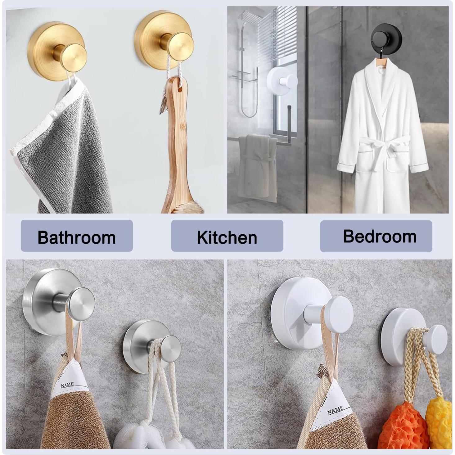 Ganchos de Ventosa QQM Dorado para Baño y Cocina - 2 Piezas