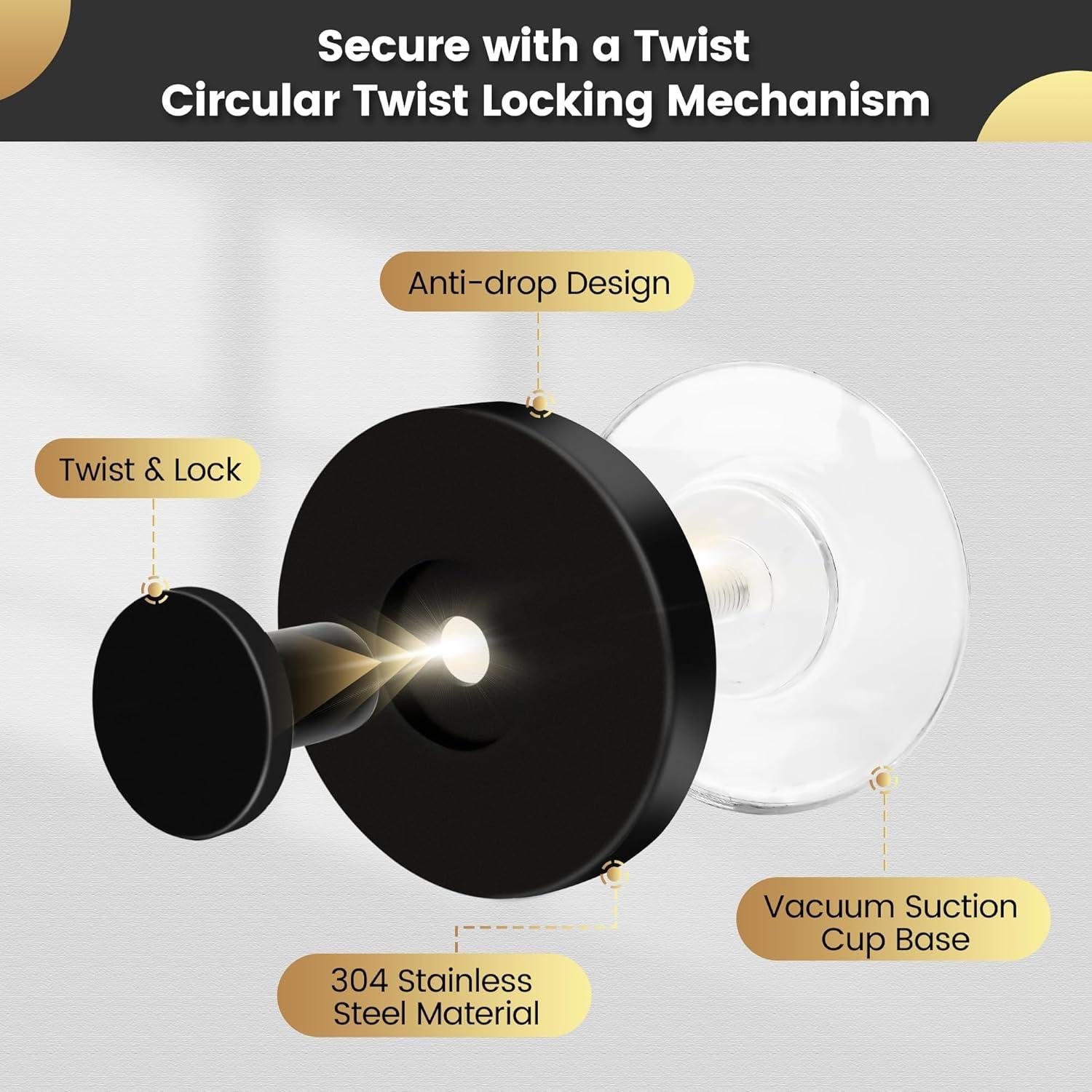 Ganchos de Ventosa SUNBAK 4 Paquete Alta Resistencia Negro