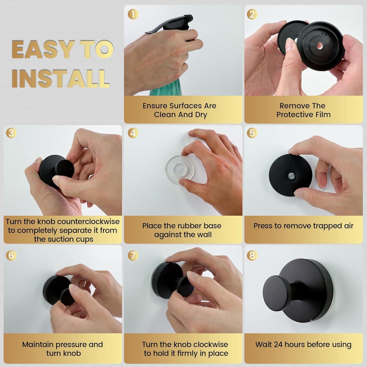 Ganchos de Ventosa SUNBAK 4 Paquete Alta Resistencia Negro