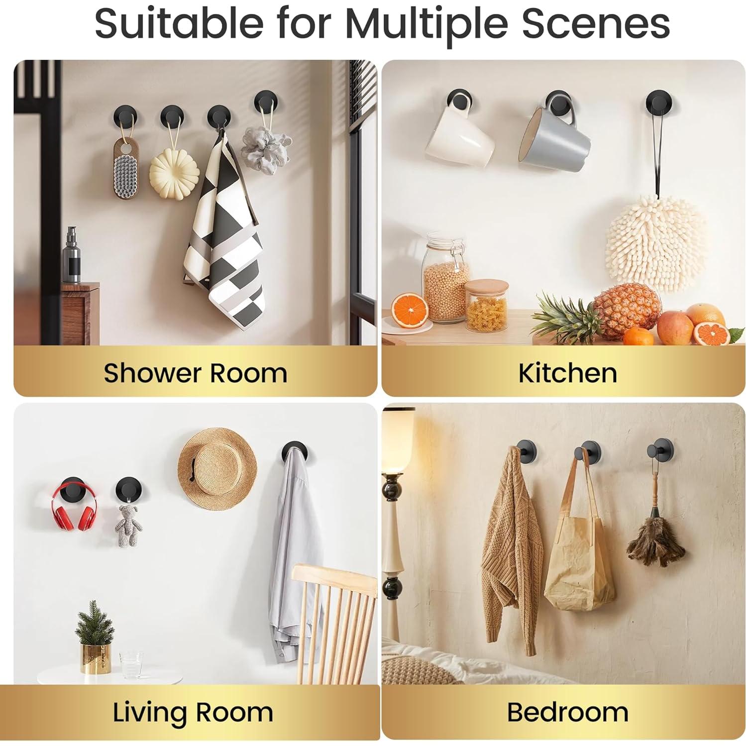 Ganchos de Ventosa SUNBAK 4 Paquete Alta Resistencia Negro