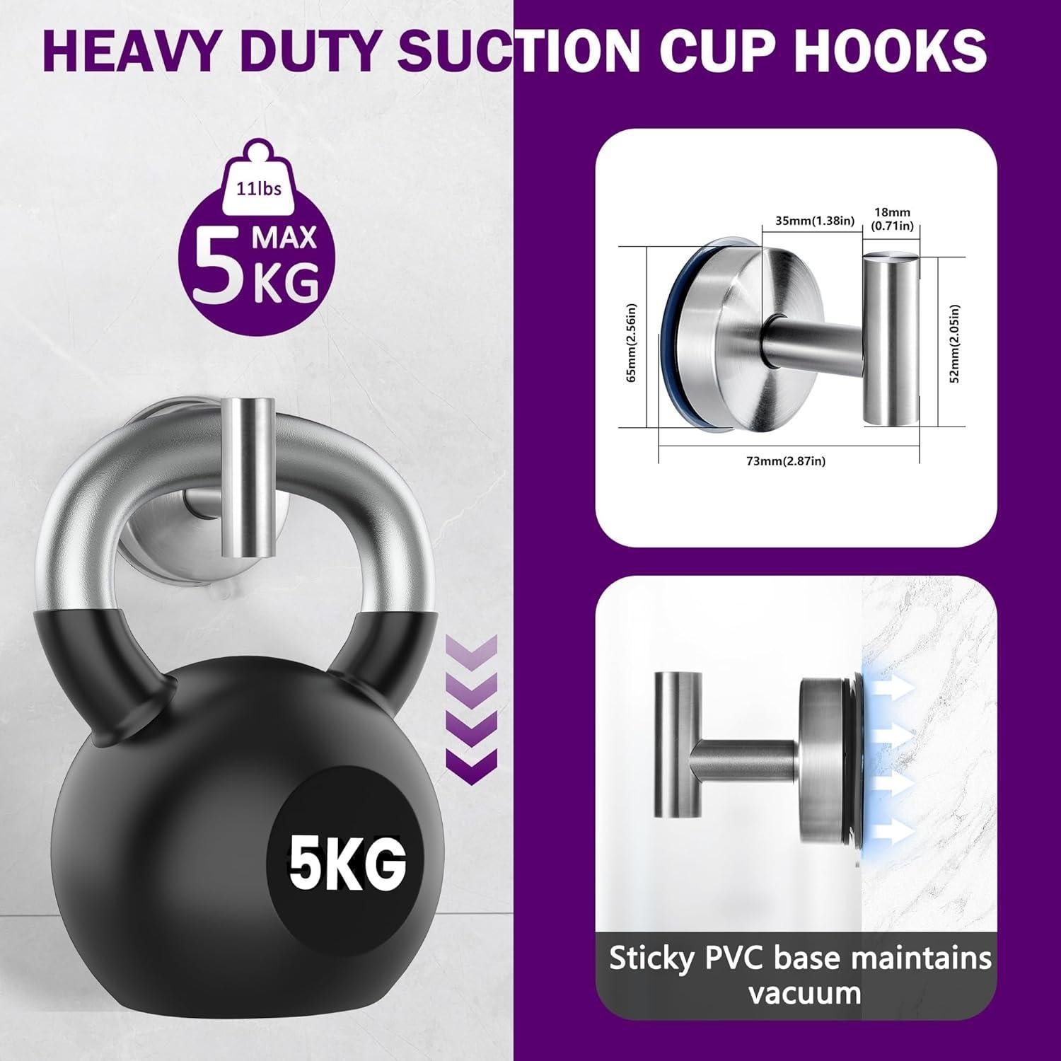 Ganchos de Ventosa JOMOLA Acero Inoxidable 2 Pcs Alta Resistencia