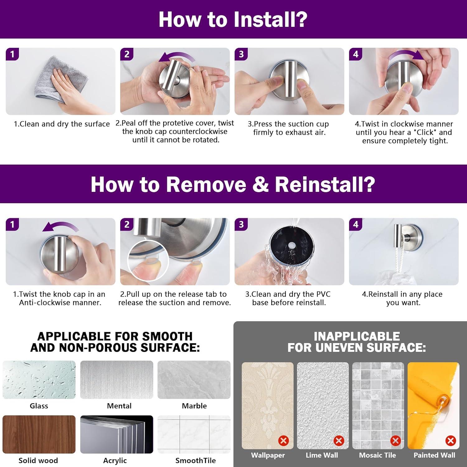 Ganchos de Ventosa JOMOLA Acero Inoxidable 2 Pcs Alta Resistencia