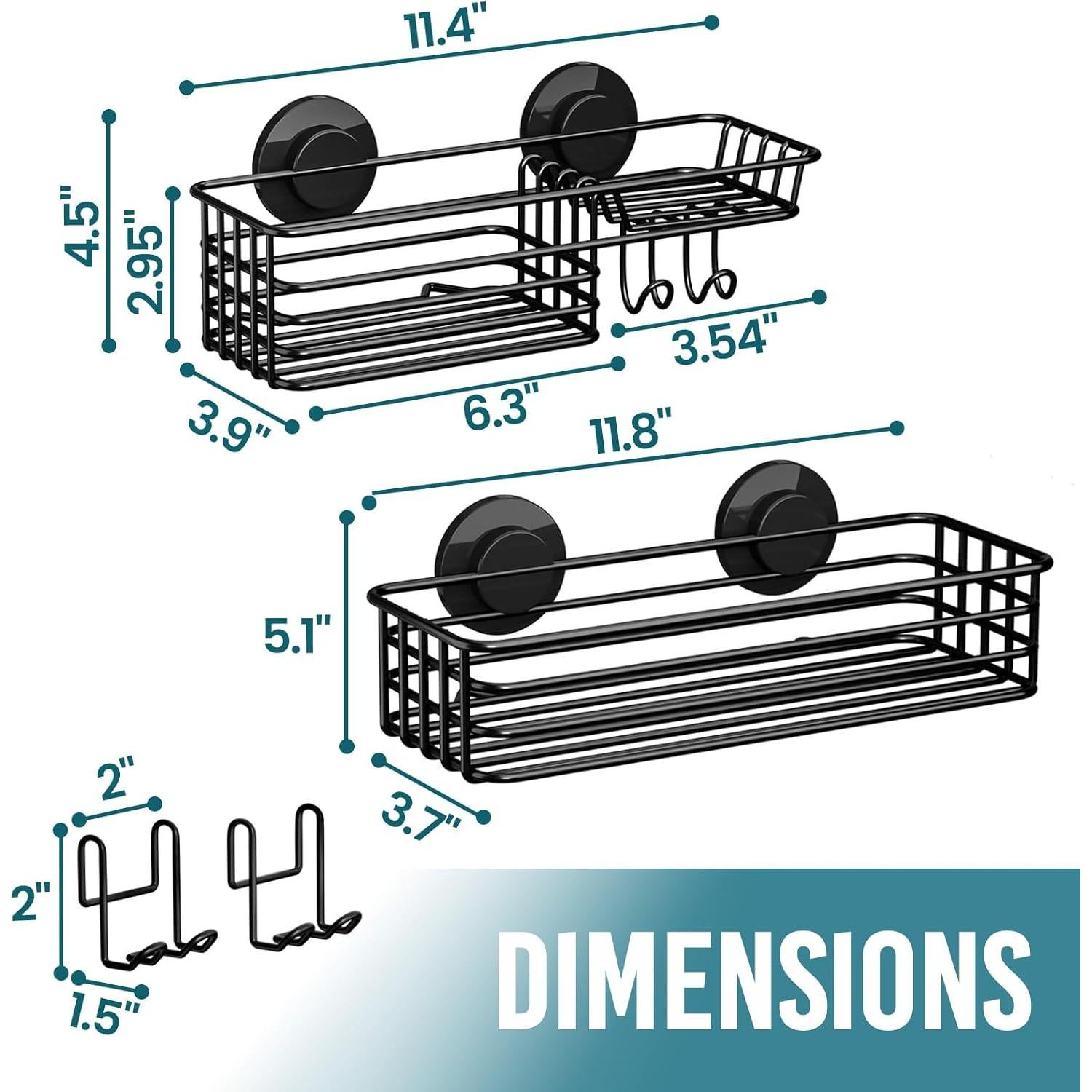Caddy de Ducha TAILI Negro con Ventosas y Ganchos - 2 Piezas