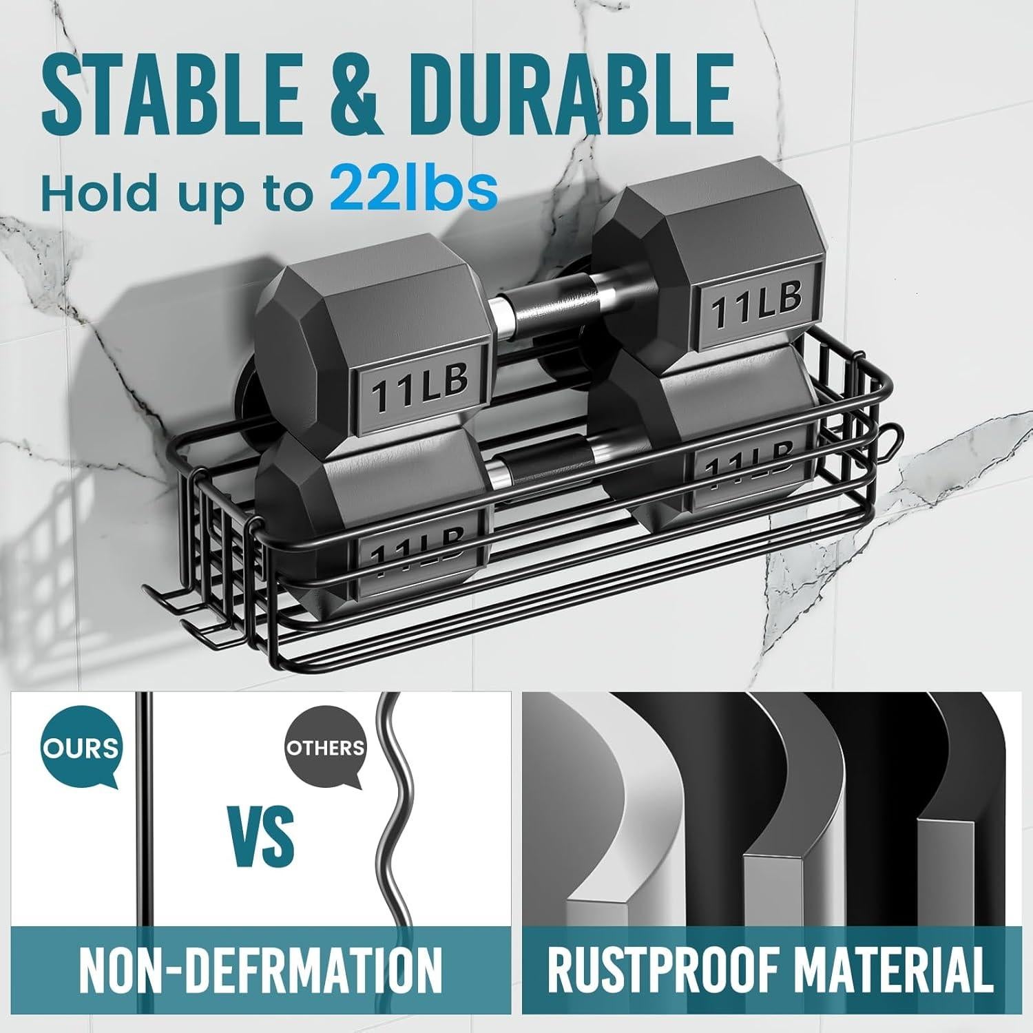 Caddy de Ducha TAILI Negro con Ventosas y Ganchos - 2 Piezas