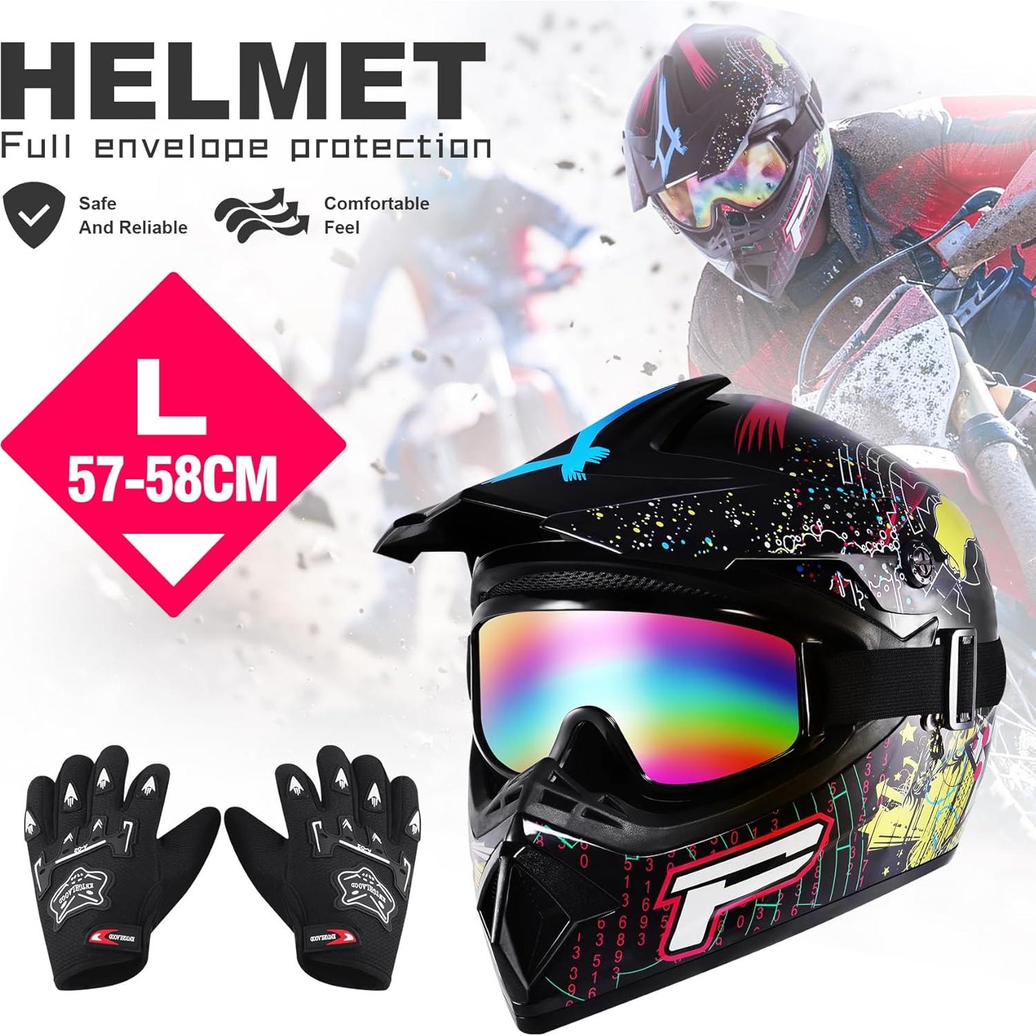 Casco H-YEEU Motocicleta Cara Completa Negro Grande