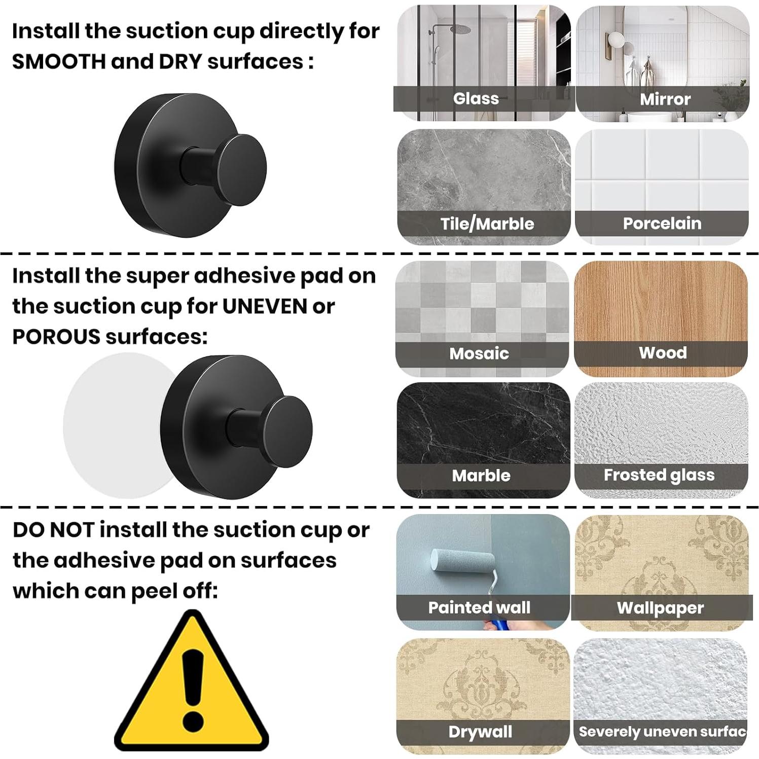 Ganchos de Succión de Vacío PETIMETI 2 Unidades Aluminio Negro