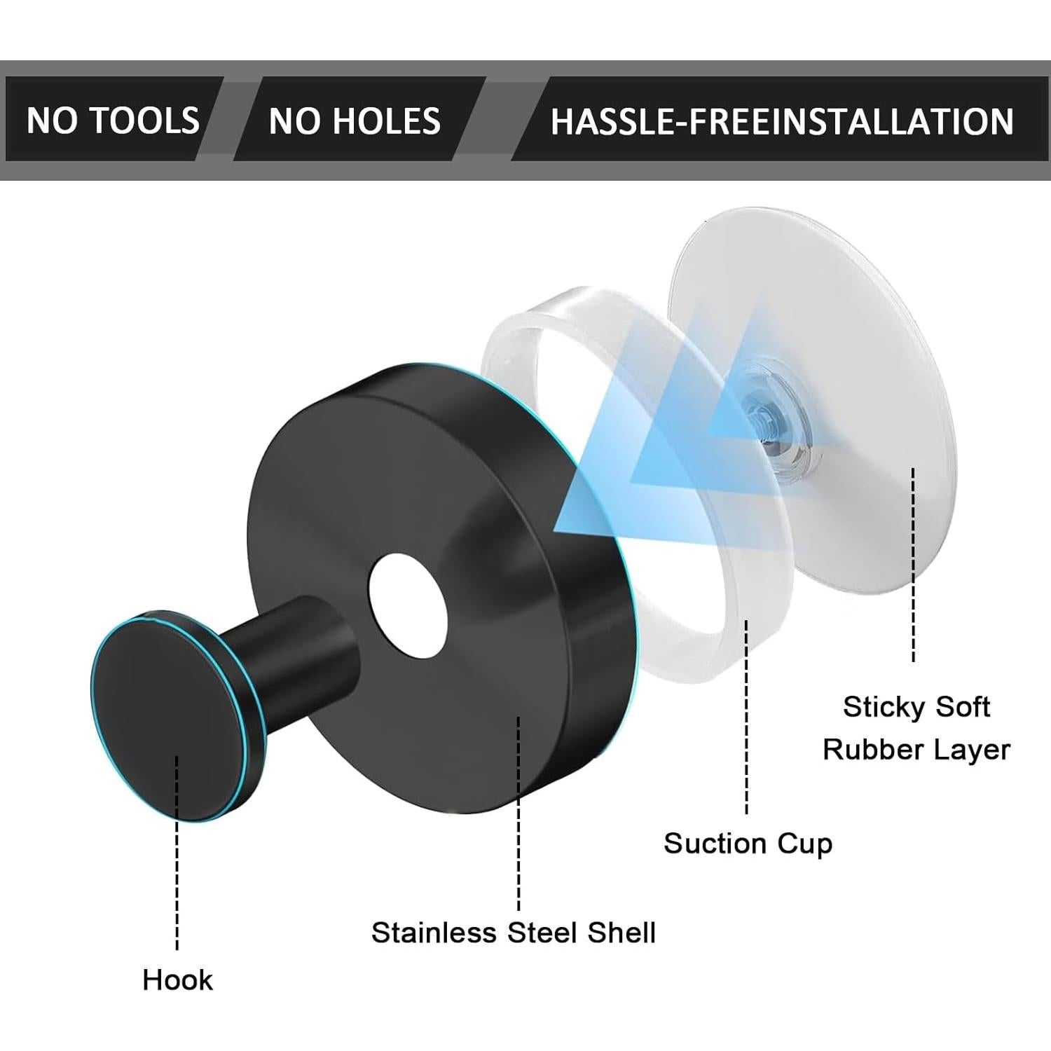 4 Ganchos de Ventosa Z-oneMart Acero Inoxidable 304 6.8 kg