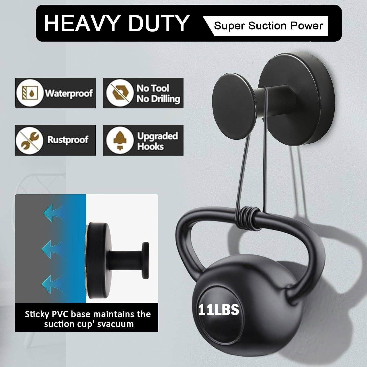 4 Ganchos de Ventosa Z-oneMart Acero Inoxidable 304 6.8 kg