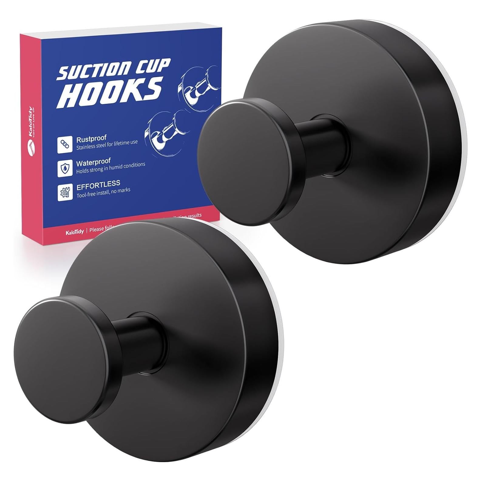 Ganchos de Ventosa KaloTidy para Ducha - 2 Piezas, Negro Mate