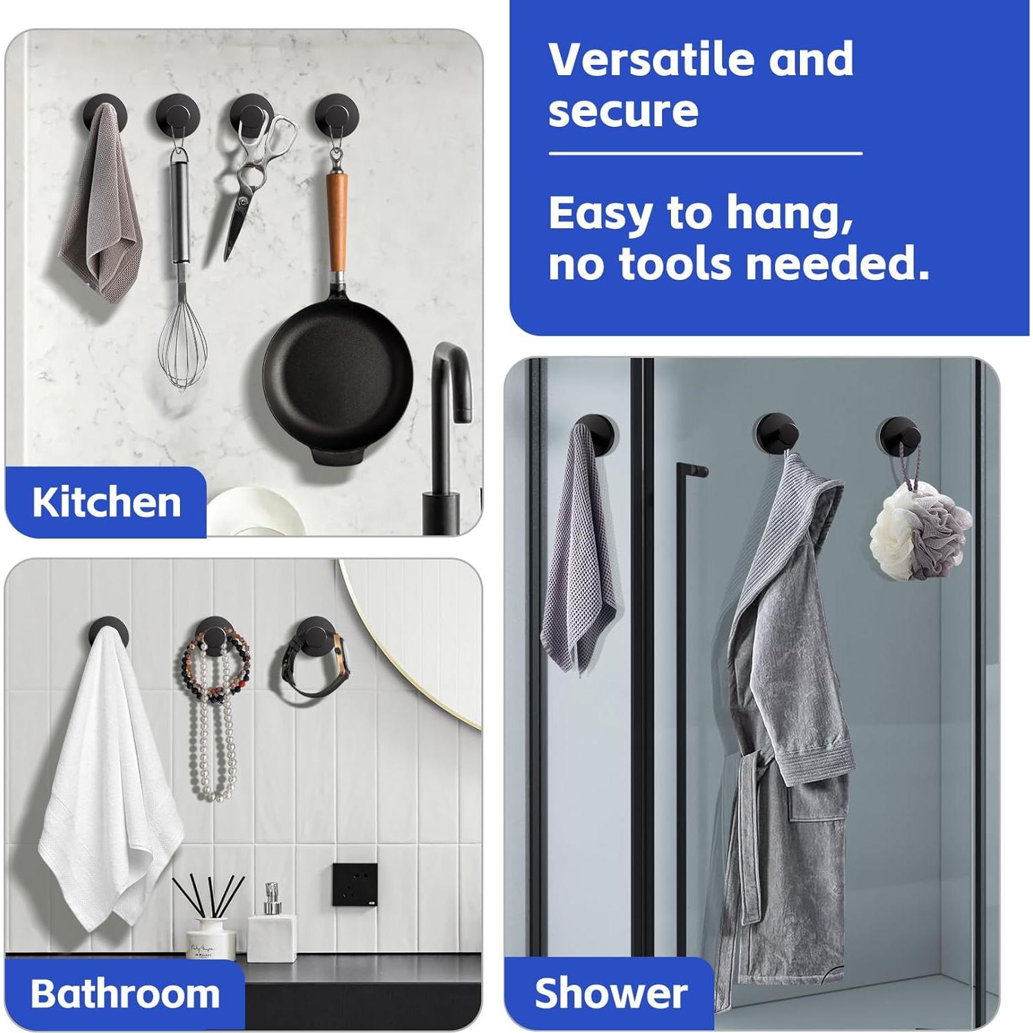 Ganchos de Ventosa KaloTidy para Ducha - 2 Piezas, Negro Mate