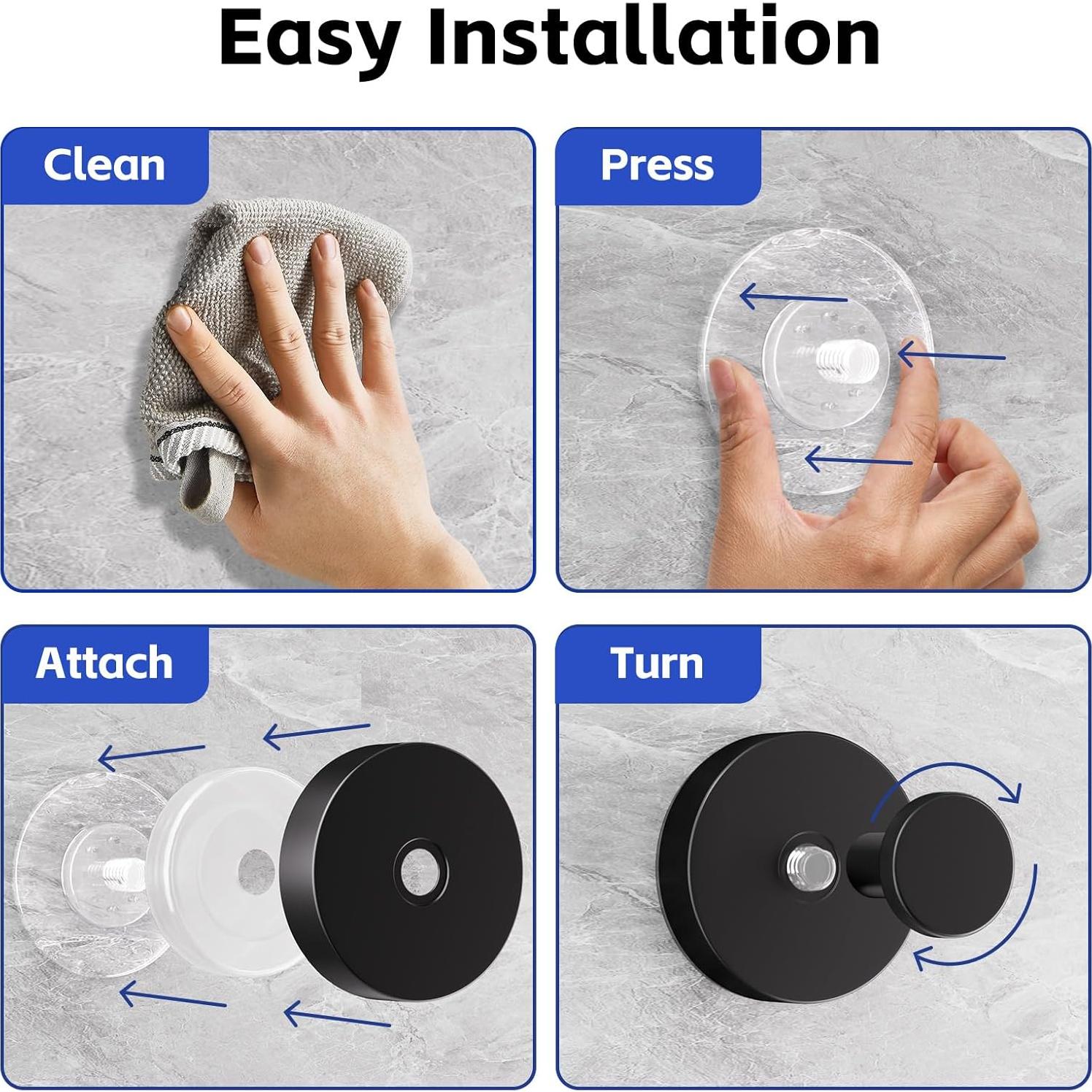 Ganchos de Ventosa KaloTidy para Ducha - 2 Piezas, Negro Mate