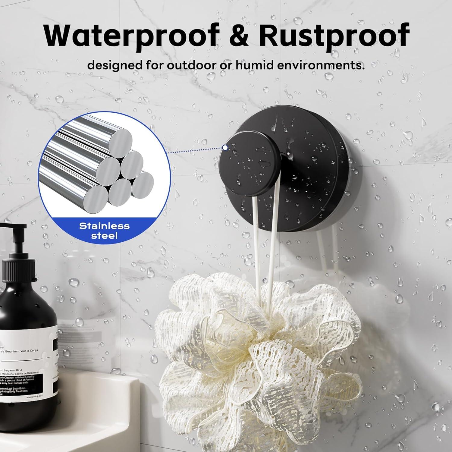 Ganchos de Ventosa KaloTidy para Ducha - 2 Piezas, Negro Mate