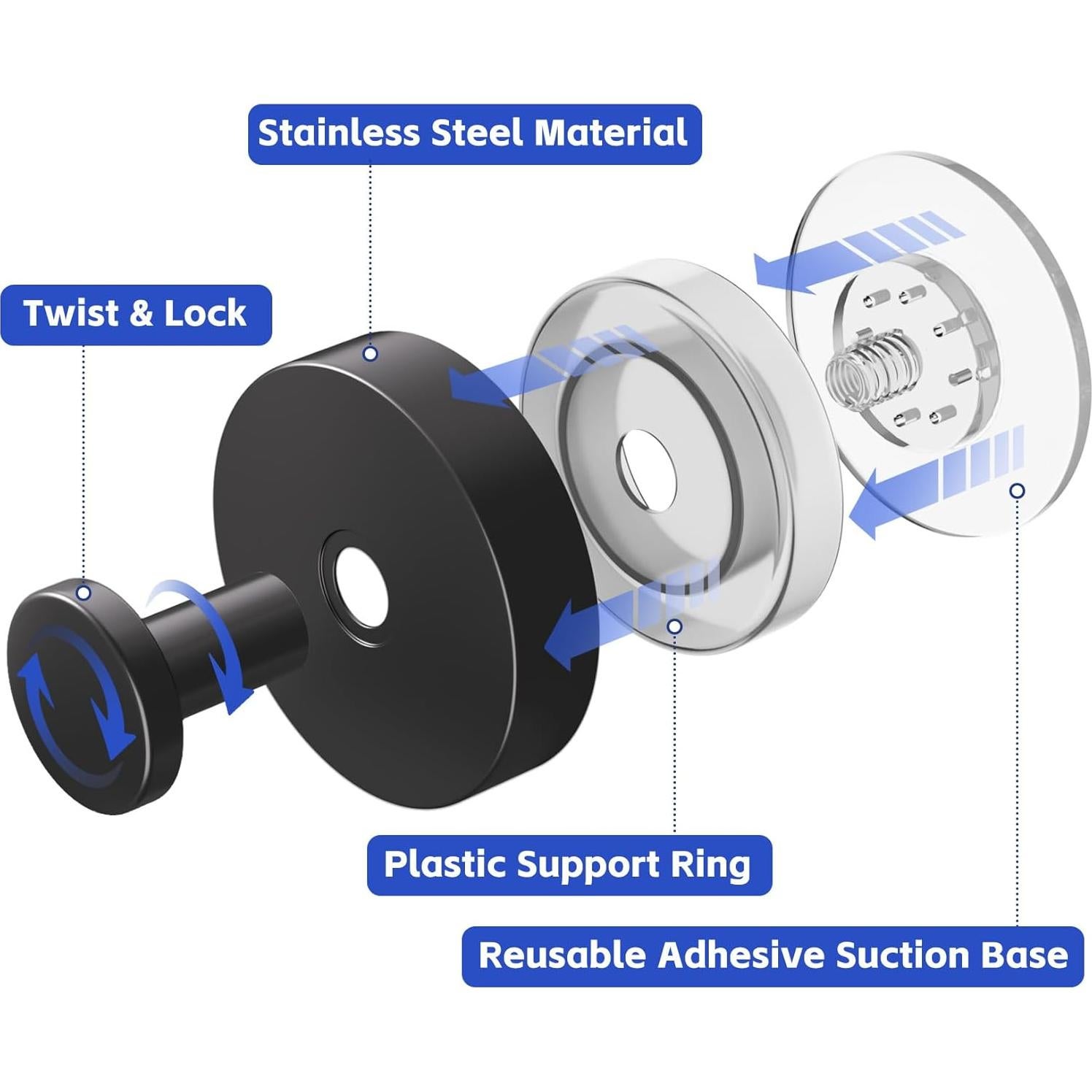 Ganchos de Ventosa KaloTidy para Ducha - 2 Piezas, Negro Mate