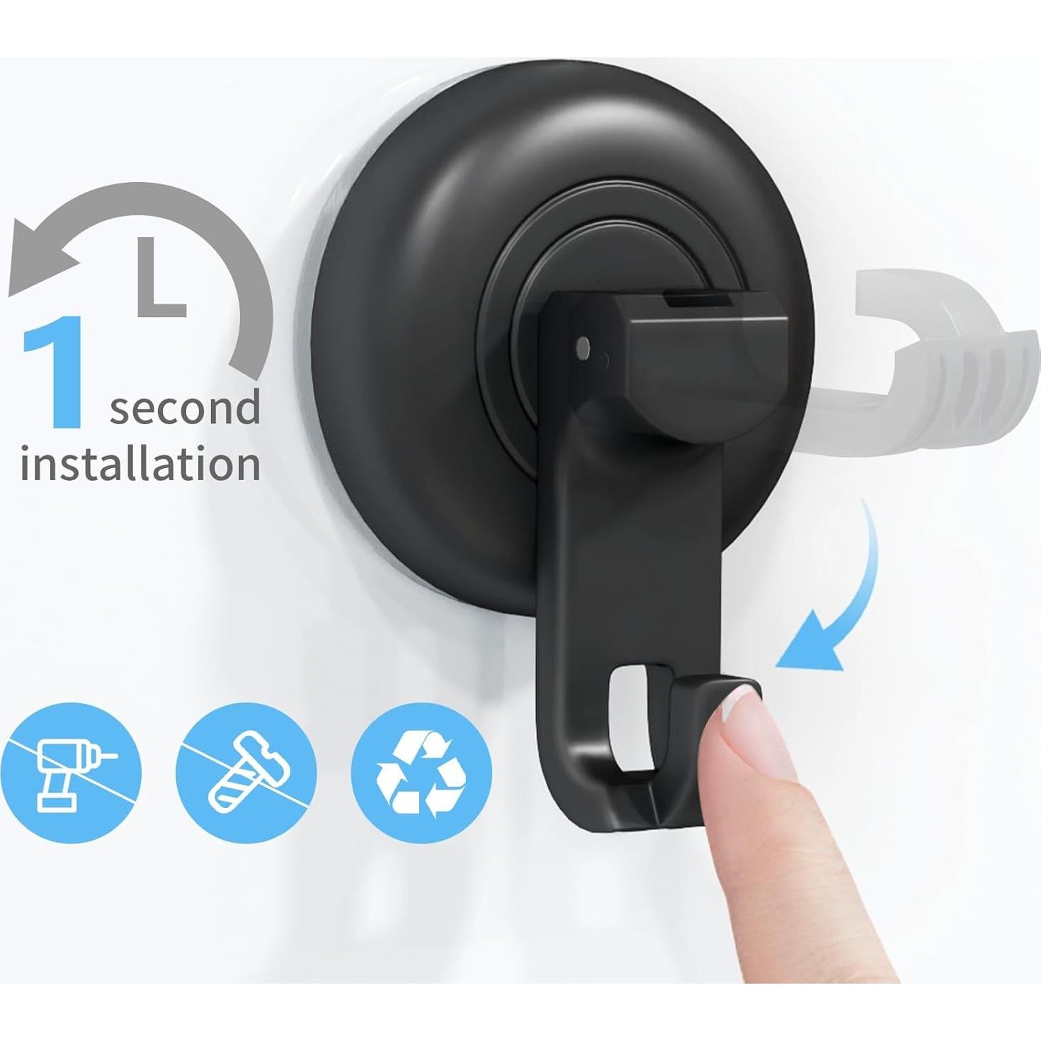 Ganchos de Ventosa STWWO 4 Paquete Negro para Baño y Cocina