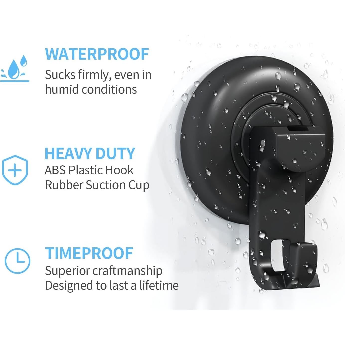 Ganchos de Ventosa STWWO 4 Paquete Negro para Baño y Cocina