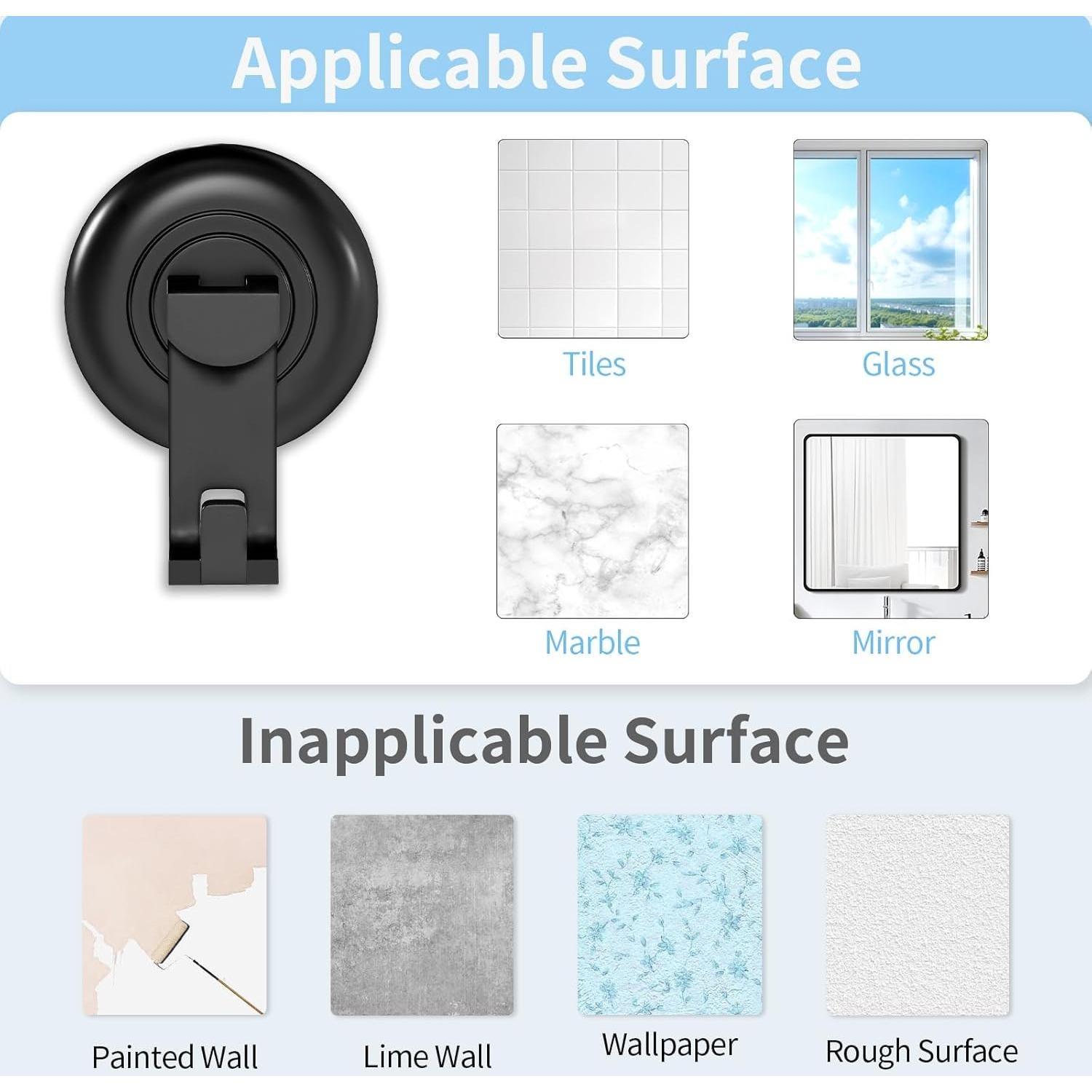 Ganchos de Ventosa STWWO 4 Paquete Negro para Baño y Cocina