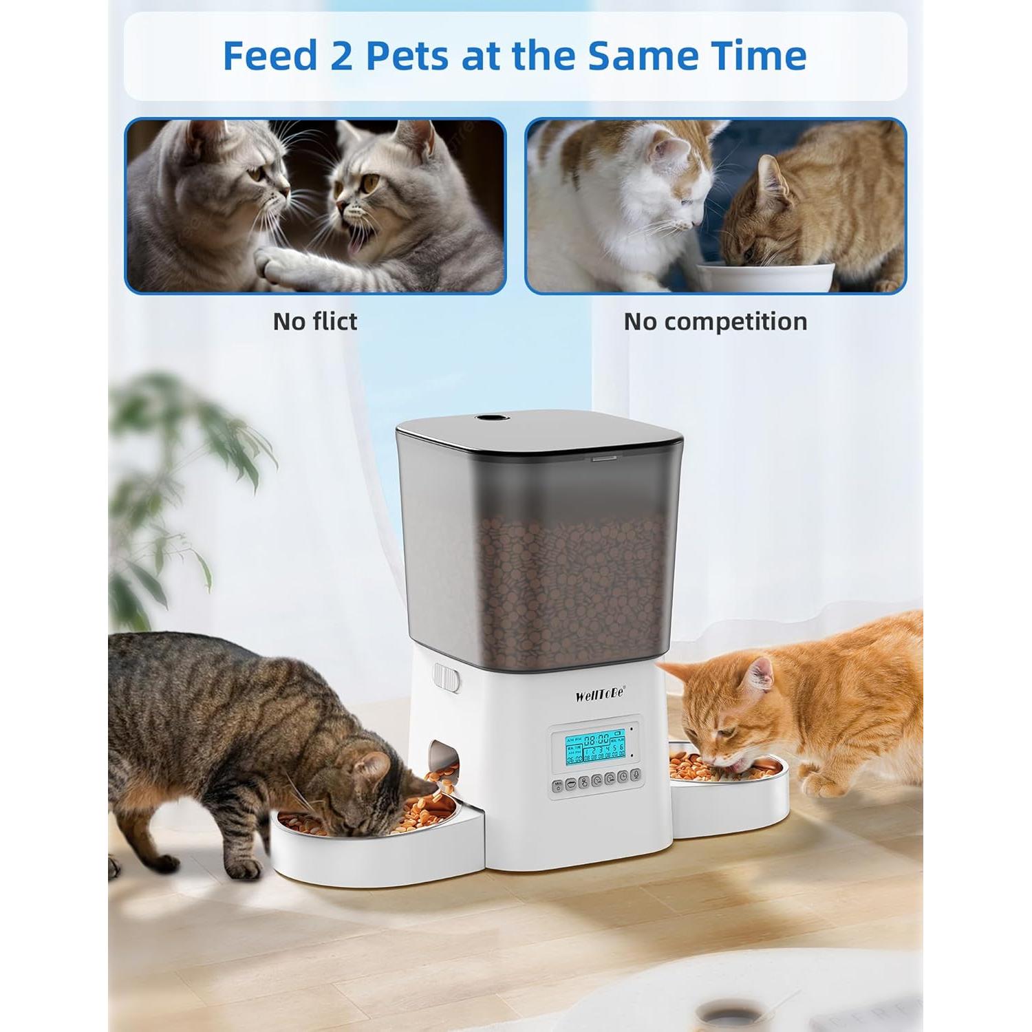 Comedero Automático para Gatos WellToBe 3.5L Doble Tazón