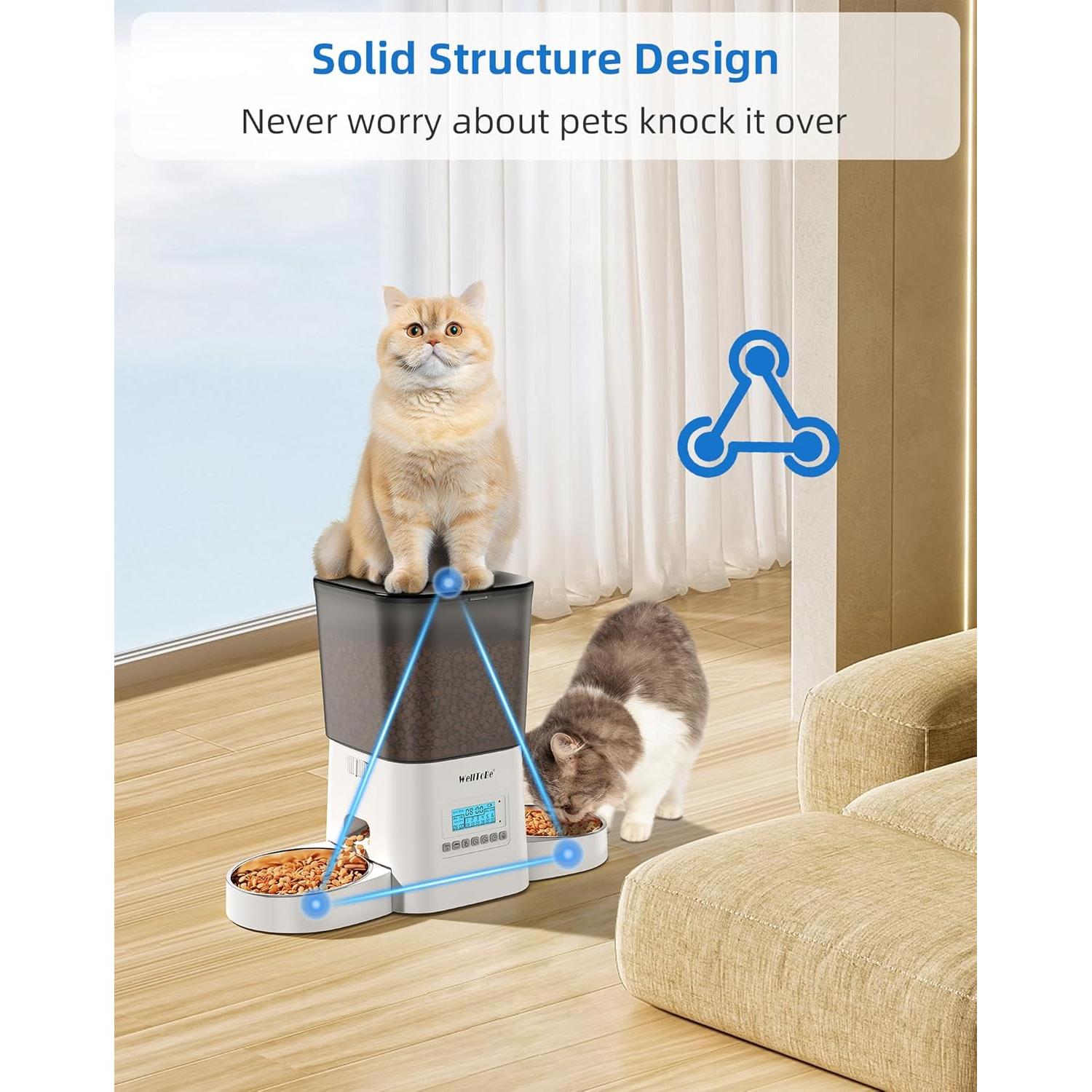 Comedero Automático para Gatos WellToBe 3.5L Doble Tazón