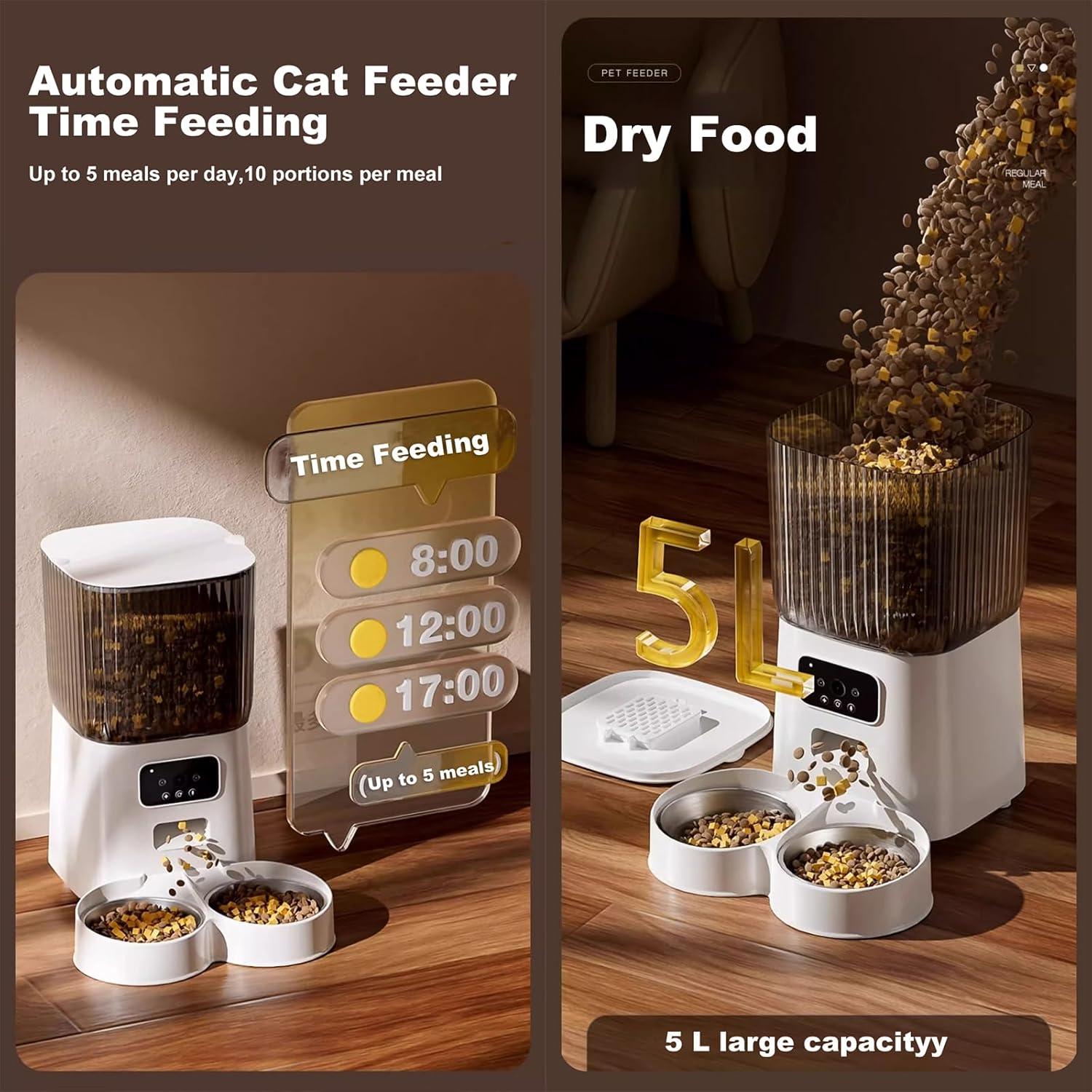 Comedero Automático para Gatos Junbec-pet 5L Doble Cuencos