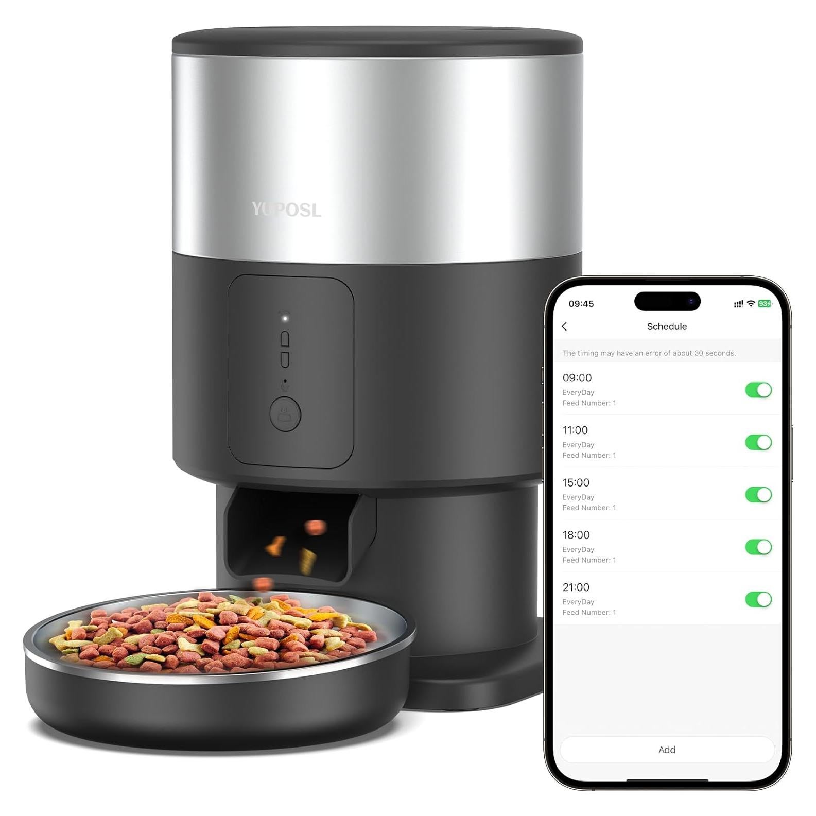 Comedero Automático para Gatos Yuposl 3L WiFi 5G Acero Inoxidable