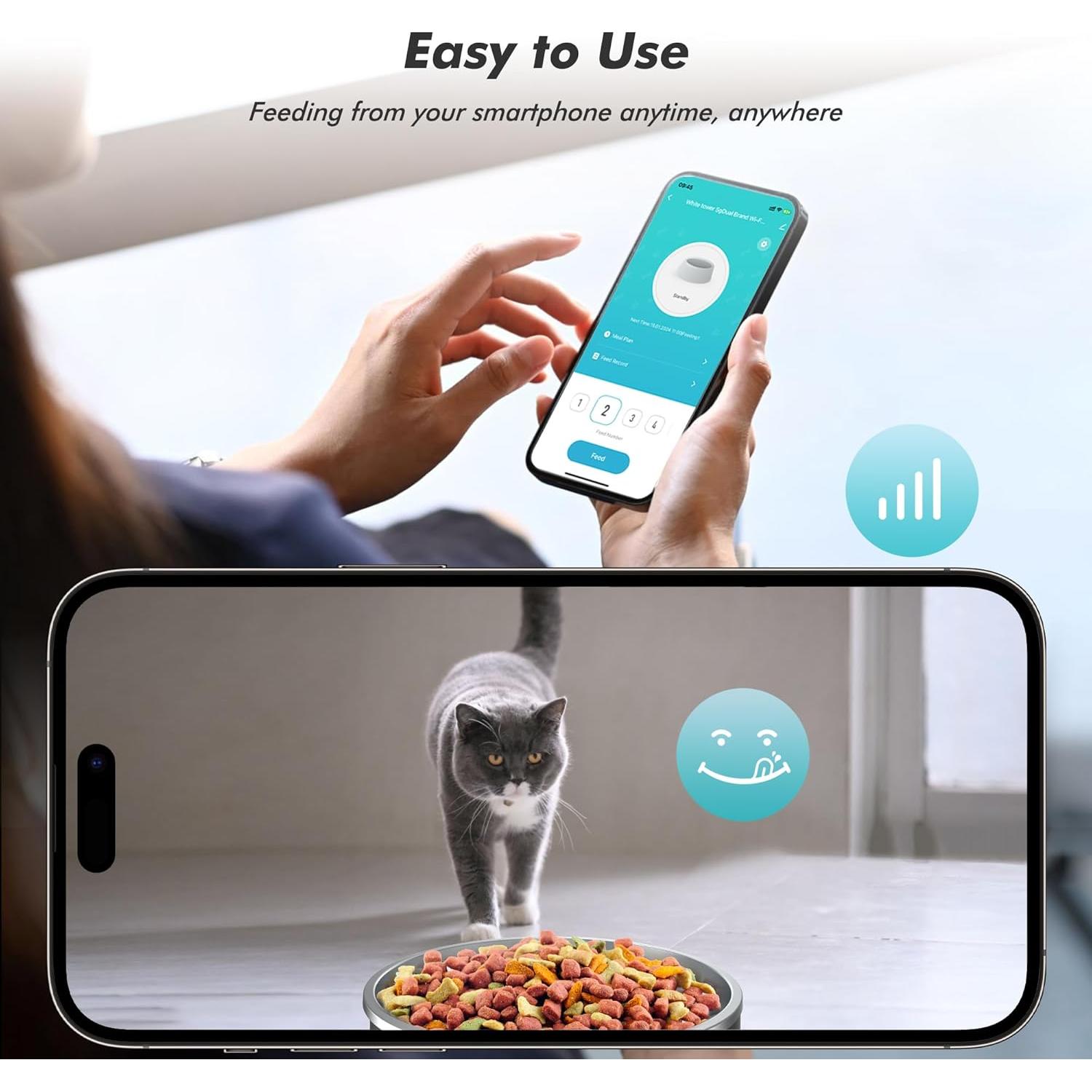 Comedero Automático para Gatos Yuposl 3L WiFi 5G Acero Inoxidable