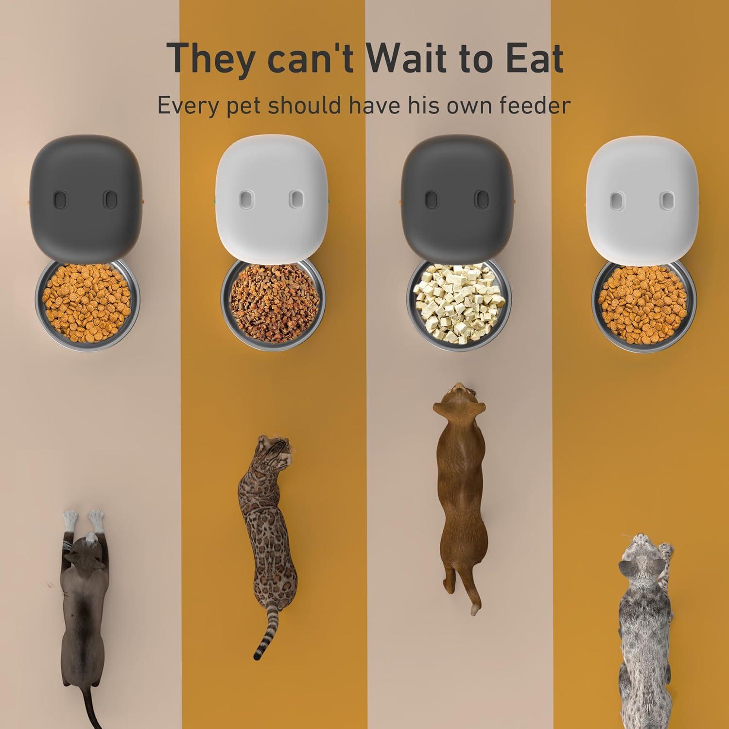 Automatic Cat Feeder for 2 Cats - 2 Pcs 2L Timed Auto Pet Feeder for Cat and Dog with Dry Food Dispenser, 180-day Battery Life, 1-6 Meals Per Day, 1-16 Portion, Desiccant Bag Keeps Food Fresh