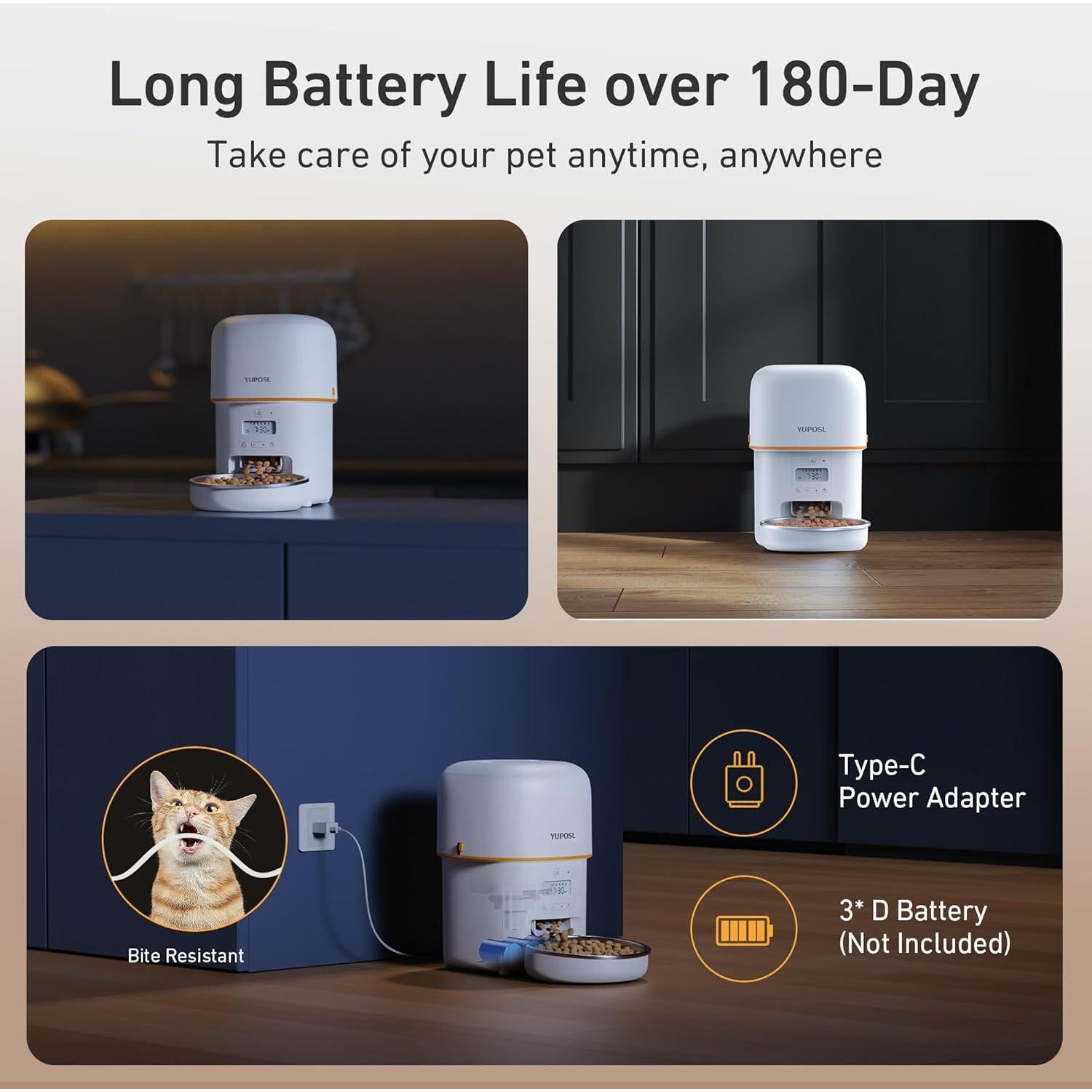 Automatic Cat Feeder for 2 Cats - 2 Pcs 2L Timed Auto Pet Feeder for Cat and Dog with Dry Food Dispenser, 180-day Battery Life, 1-6 Meals Per Day, 1-16 Portion, Desiccant Bag Keeps Food Fresh