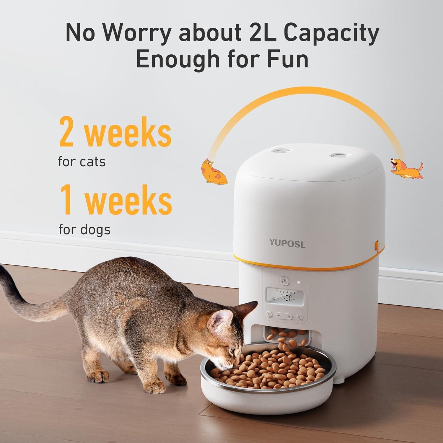 Automatic Cat Feeder for 2 Cats - 2 Pcs 2L Timed Auto Pet Feeder for Cat and Dog with Dry Food Dispenser, 180-day Battery Life, 1-6 Meals Per Day, 1-16 Portion, Desiccant Bag Keeps Food Fresh