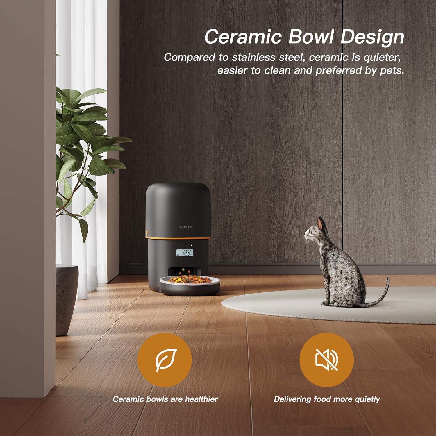 Comedero Automático para Gatos Yuposl 2L Cerámica Negro