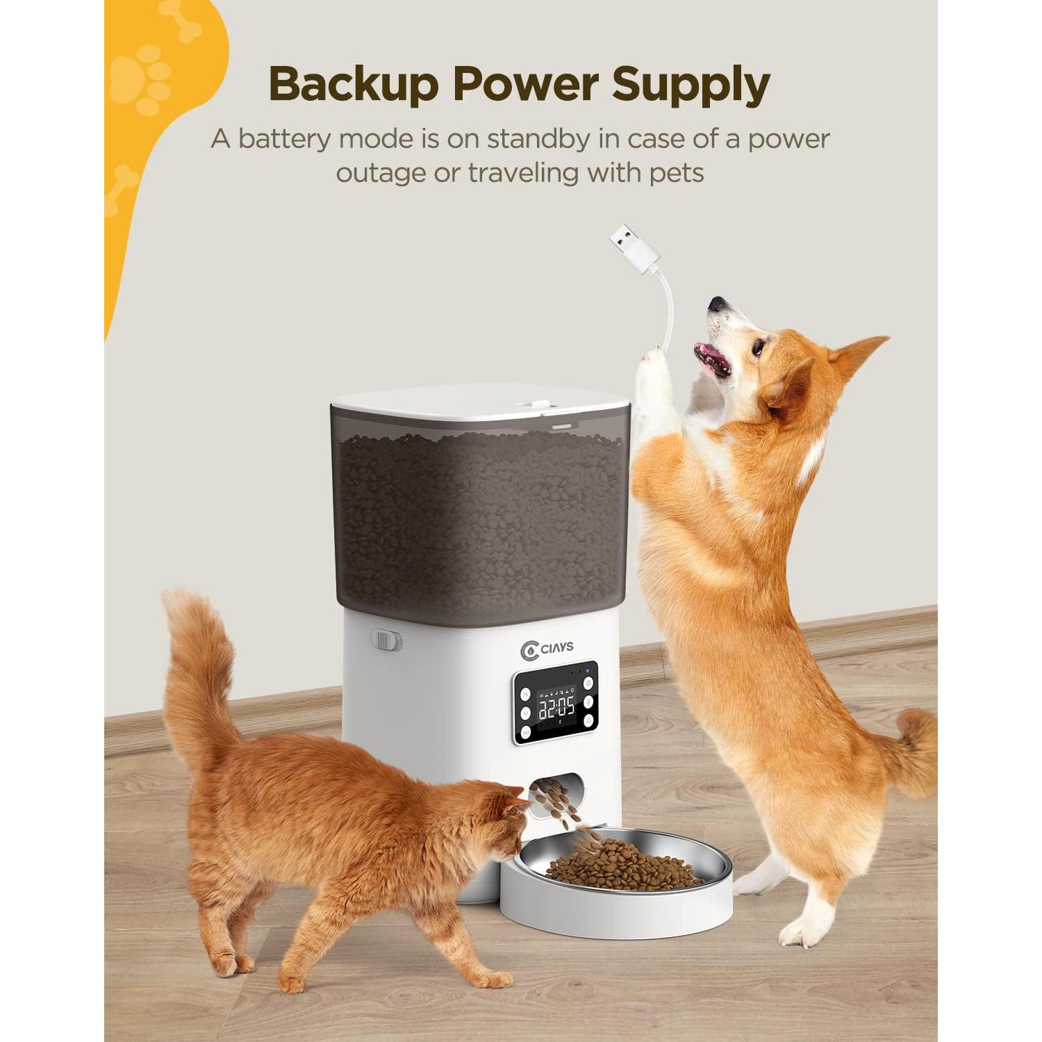 Comedero Automático para Gatos Ciays 6L Blanco Acero Inoxidable