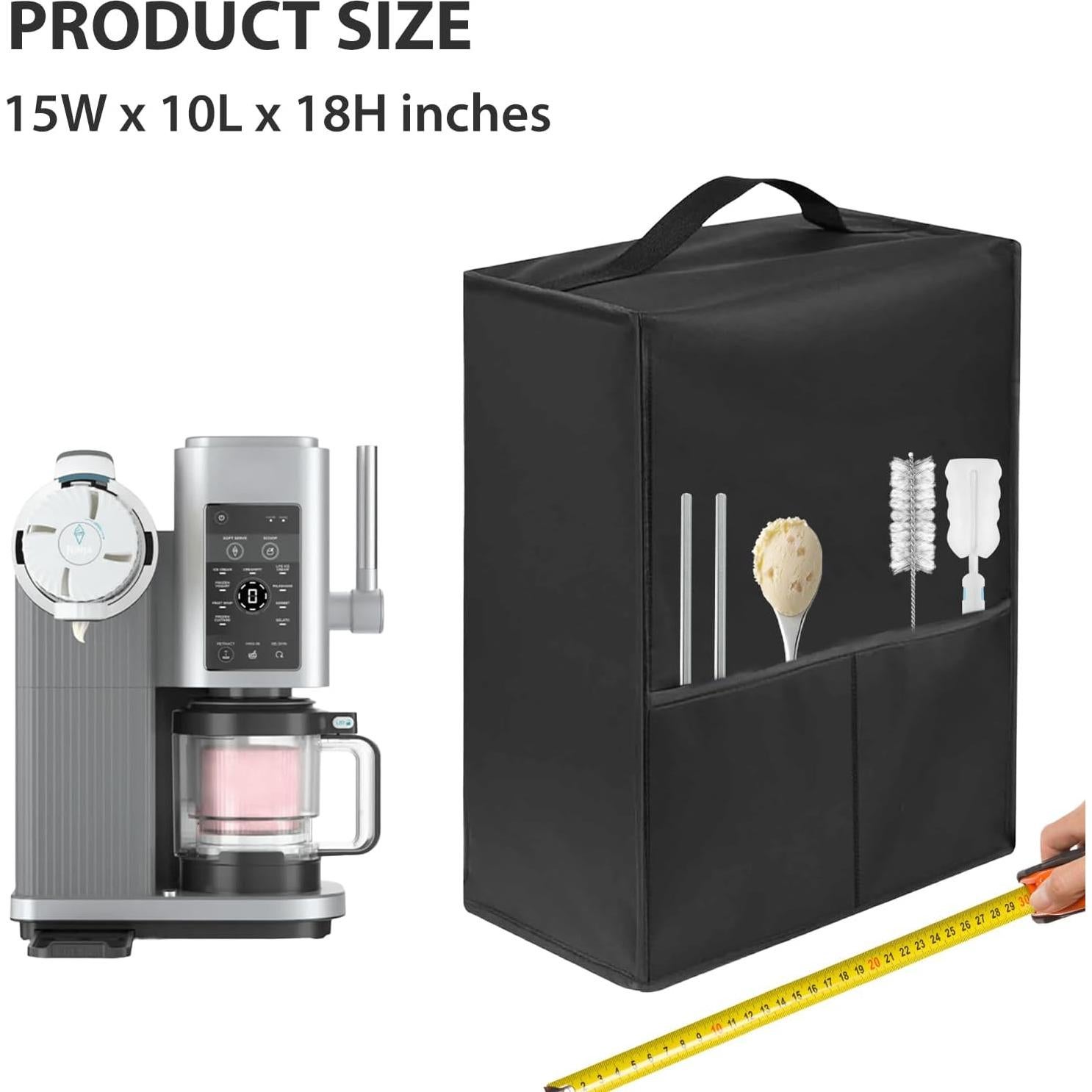 Ice Cream Maker Dust Cover – 600D Heat-Resistant Waterproof Nylon, For Ninja NC701 Swirl by CREAMi Ice Cream & 16oz Soft Serve Machines, Foldable Handle with Storage Bag