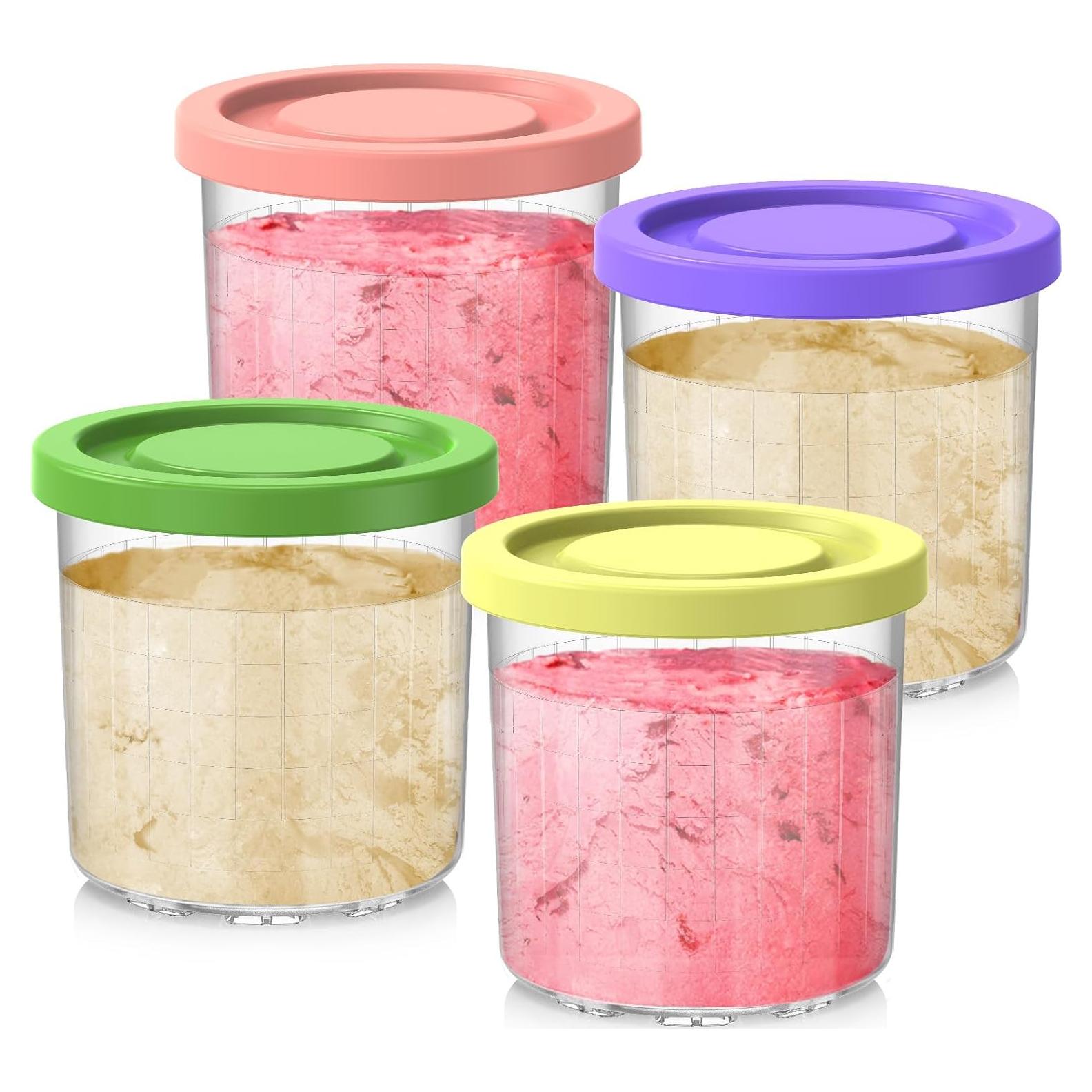 16OZ Cups Replacement for Ninja Creami Pints and Lids 4 Pack, Compatible with NC299AMZ NC300s Series 7-in-1 Ice Cream Makers, Airtight Anti-slip Dishwasher Safe