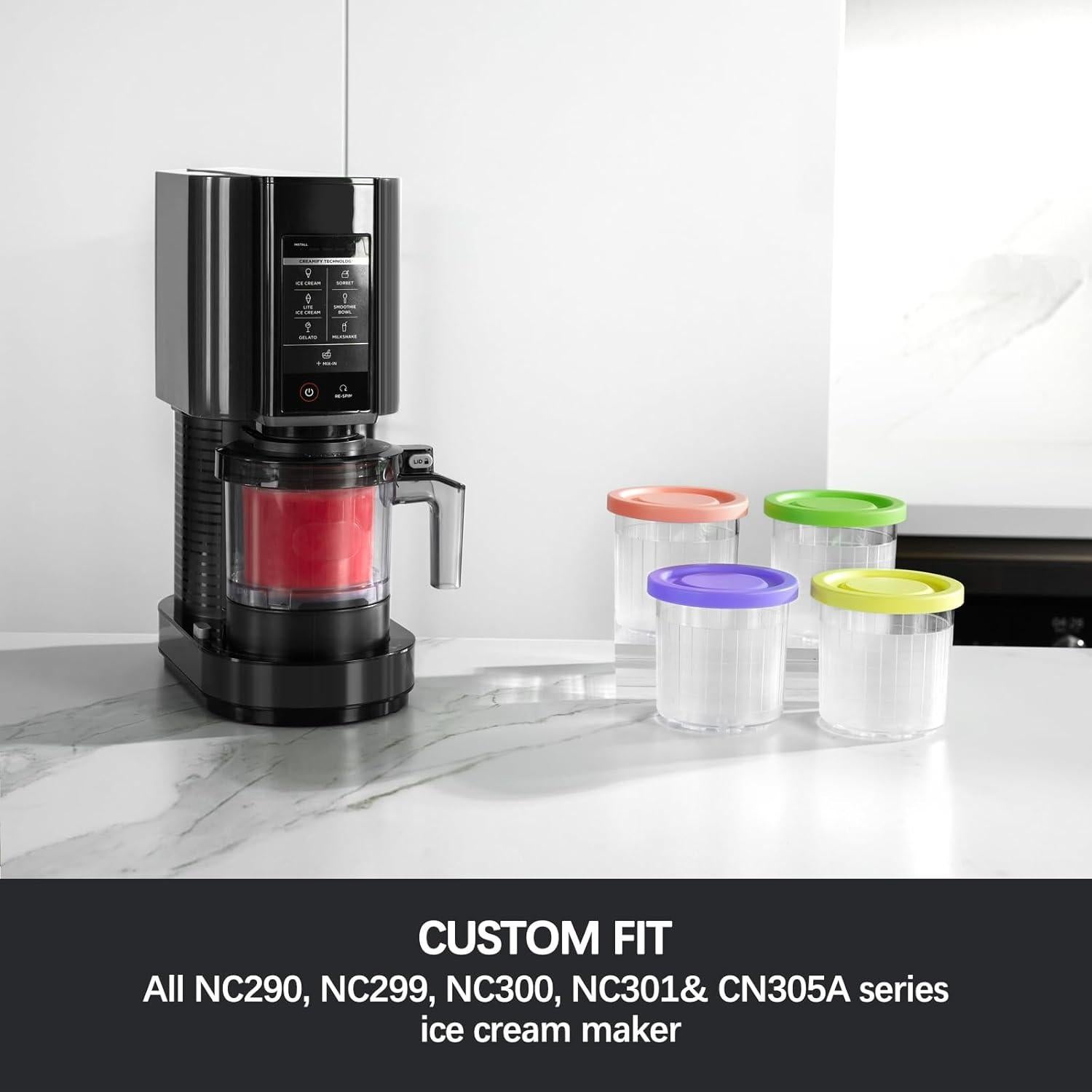 16OZ Cups Replacement for Ninja Creami Pints and Lids 4 Pack, Compatible with NC299AMZ NC300s Series 7-in-1 Ice Cream Makers, Airtight Anti-slip Dishwasher Safe