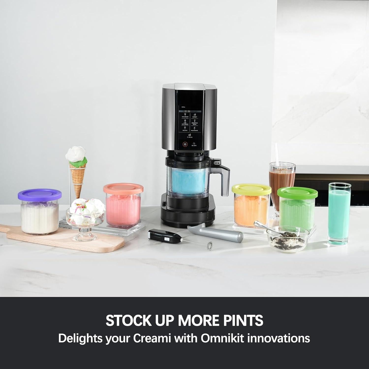 16OZ Cups Replacement for Ninja Creami Pints and Lids 4 Pack, Compatible with NC299AMZ NC300s Series 7-in-1 Ice Cream Makers, Airtight Anti-slip Dishwasher Safe