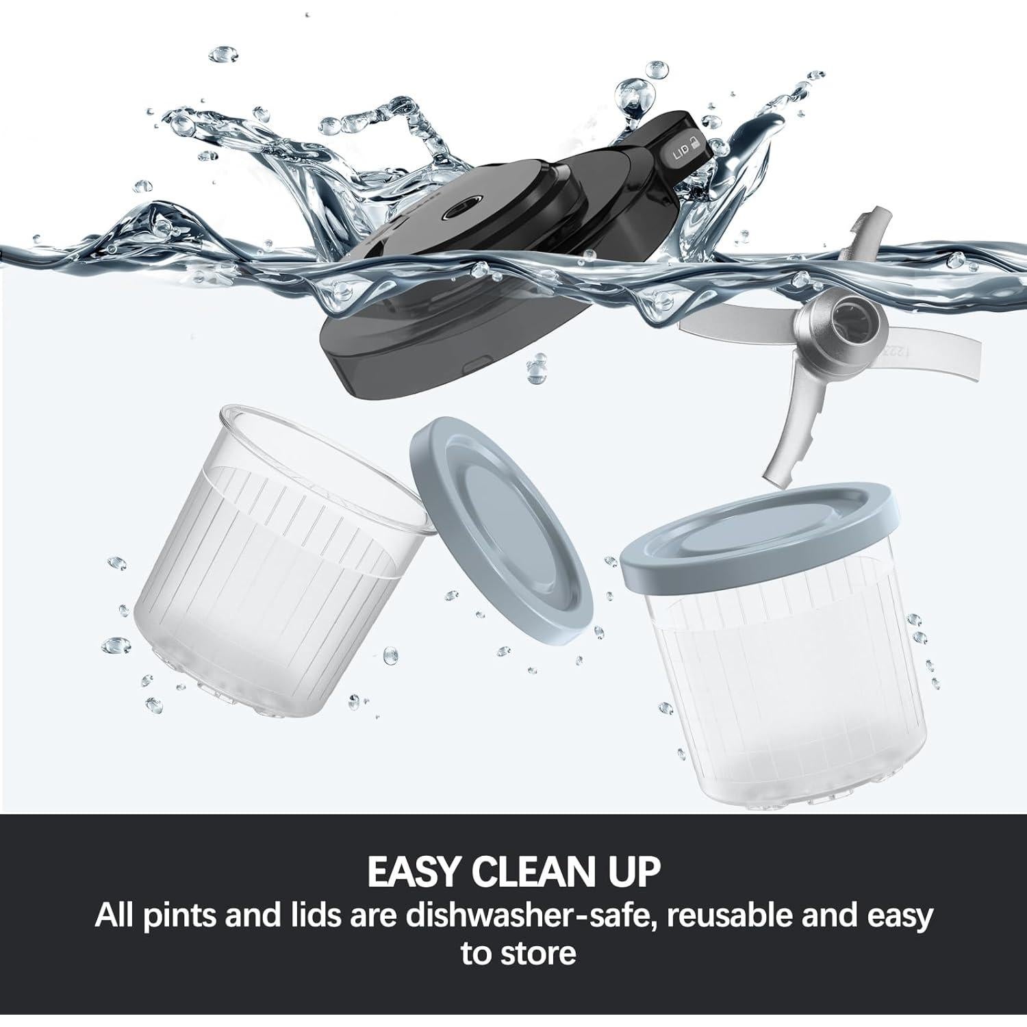 16OZ Cups Replacement for Ninja Creami Pints and Lids 4 Pack, Compatible with NC299AMZ NC300s Series 7-in-1 Ice Cream Makers, Airtight Anti-slip Dishwasher Safe