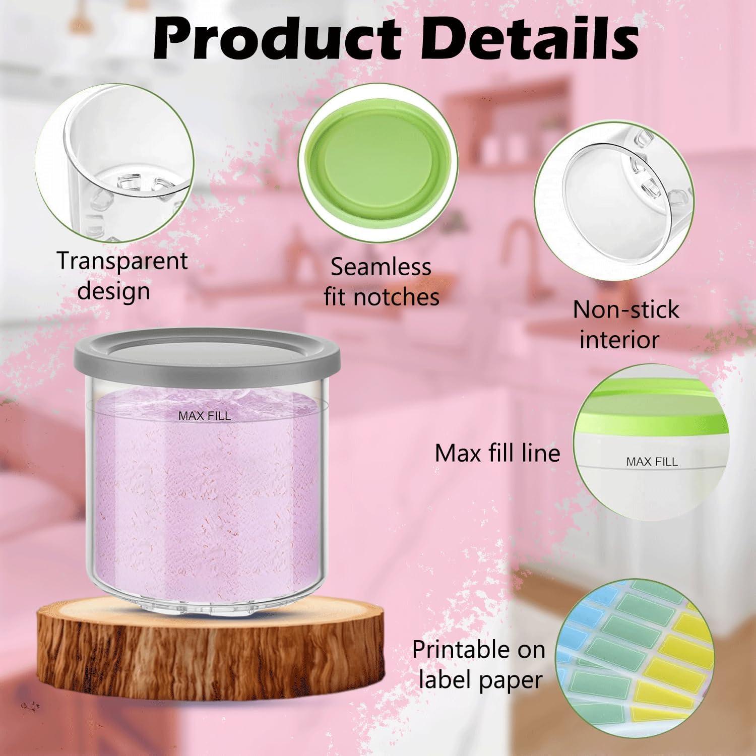 Paquete de 4 Contenedores Ninja Creami 16 oz con Tapas