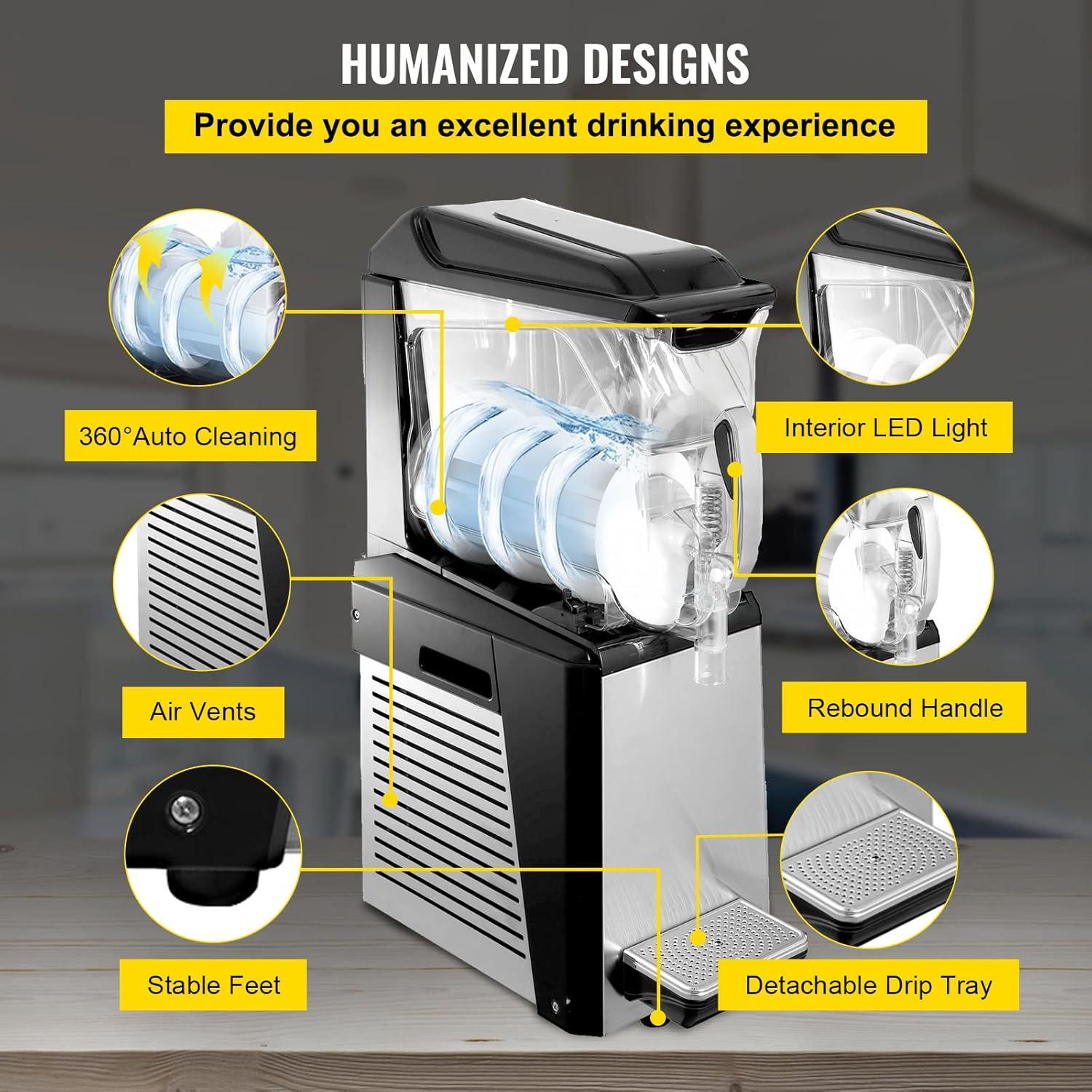 VEVOR Frozen Drink Machine, 10L Single Bowl Commercial Slushy Machine, 600W Slush Drink Maker, Perfect for Restaurants Cafes Bars