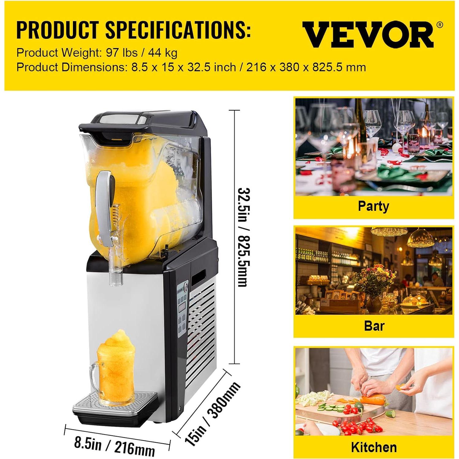 VEVOR Frozen Drink Machine, 10L Single Bowl Commercial Slushy Machine, 600W Slush Drink Maker, Perfect for Restaurants Cafes Bars