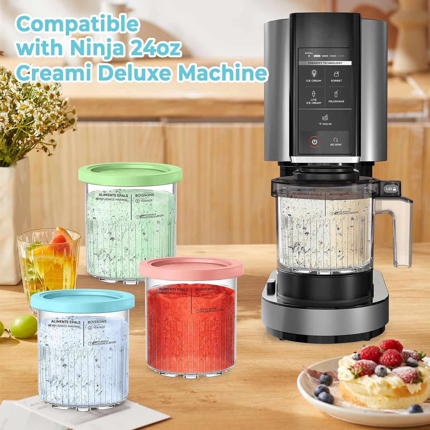 4Pack for Ninja Creami Deluxe Pints and Lids, 24OZ Ice Creamy Containers Storage for Ninja Creami Maker 11-in-1 NC501 NC500 Series (Dishwasher Safe Reusable Leak Proof)