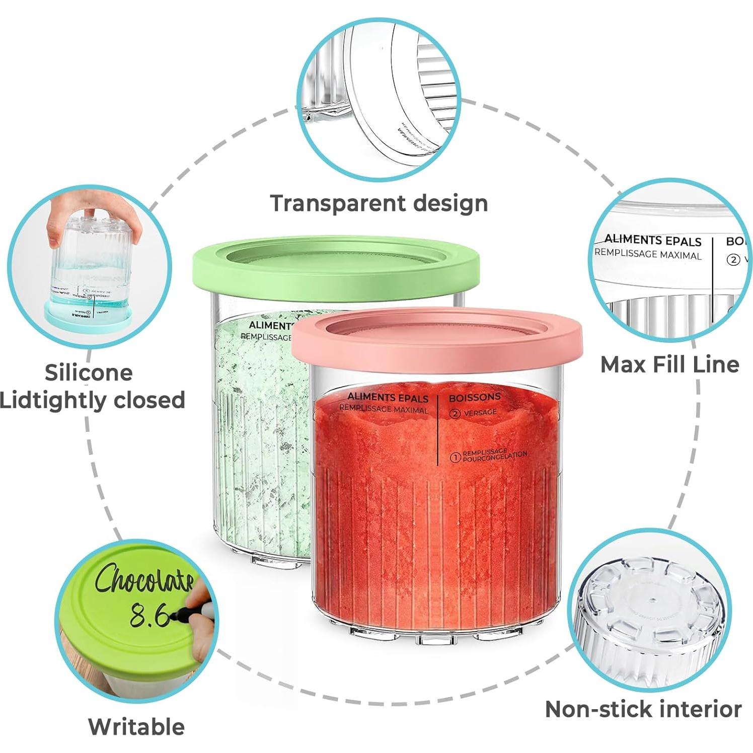 4Pack for Ninja Creami Deluxe Pints and Lids, 24OZ Ice Creamy Containers Storage for Ninja Creami Maker 11-in-1 NC501 NC500 Series (Dishwasher Safe Reusable Leak Proof)