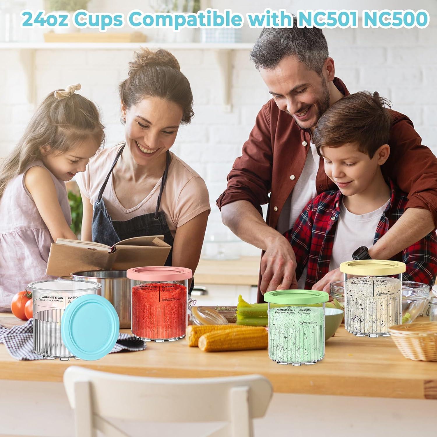 4Pack for Ninja Creami Deluxe Pints and Lids, 24OZ Ice Creamy Containers Storage for Ninja Creami Maker 11-in-1 NC501 NC500 Series (Dishwasher Safe Reusable Leak Proof)