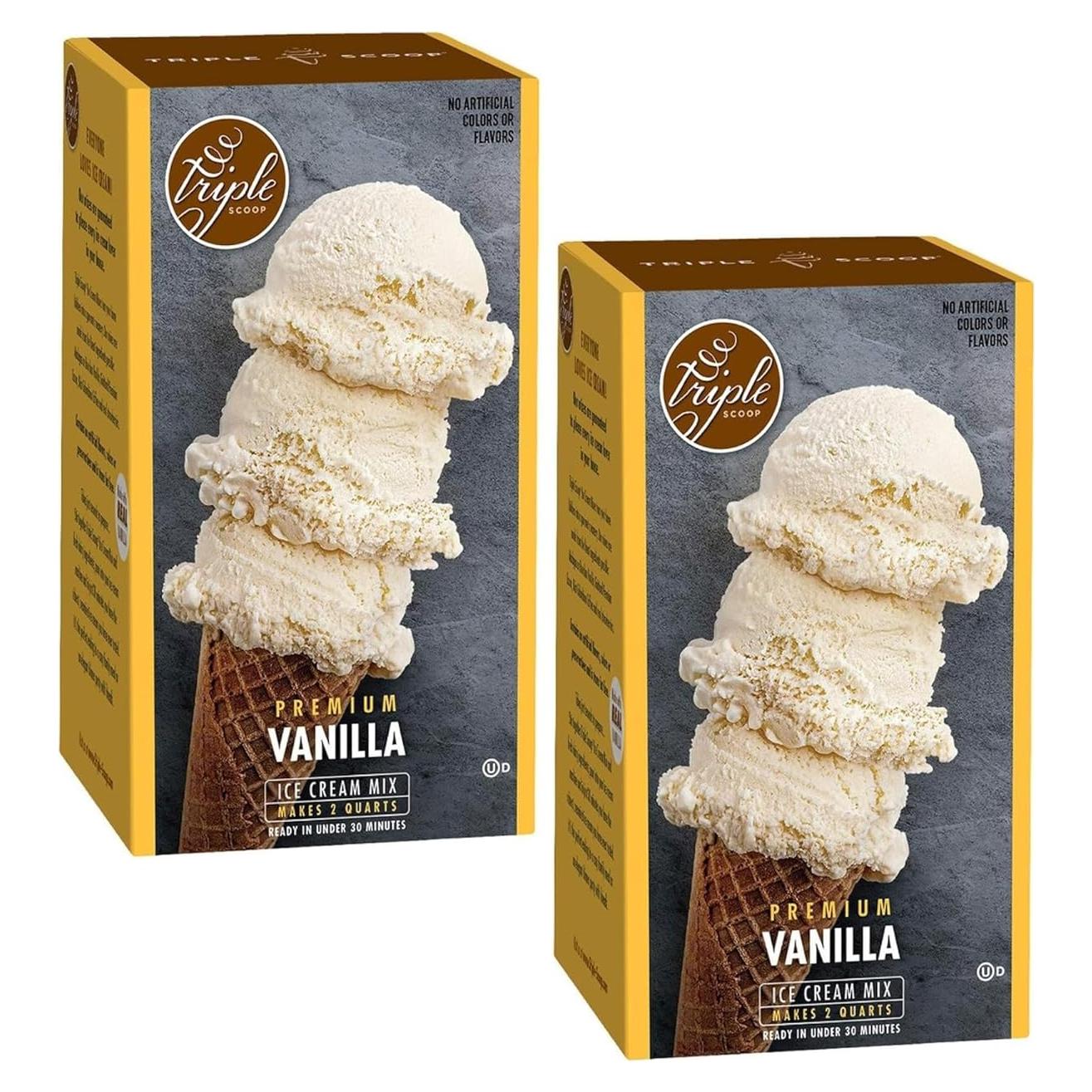 Premium Ice Cream Starter Mix for ice cream maker. Simple, easy, delicious. From gourmet mix to maker in 5 minutes. Makes 2 creamy quarts. Made in USA. (2 box) (Vanilla)