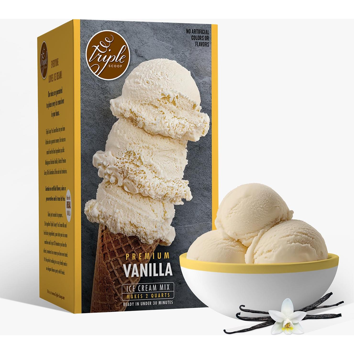 Premium Ice Cream Starter Mix for ice cream maker. Simple, easy, delicious. From gourmet mix to maker in 5 minutes. Makes 2 creamy quarts. Made in USA. (2 box) (Vanilla)