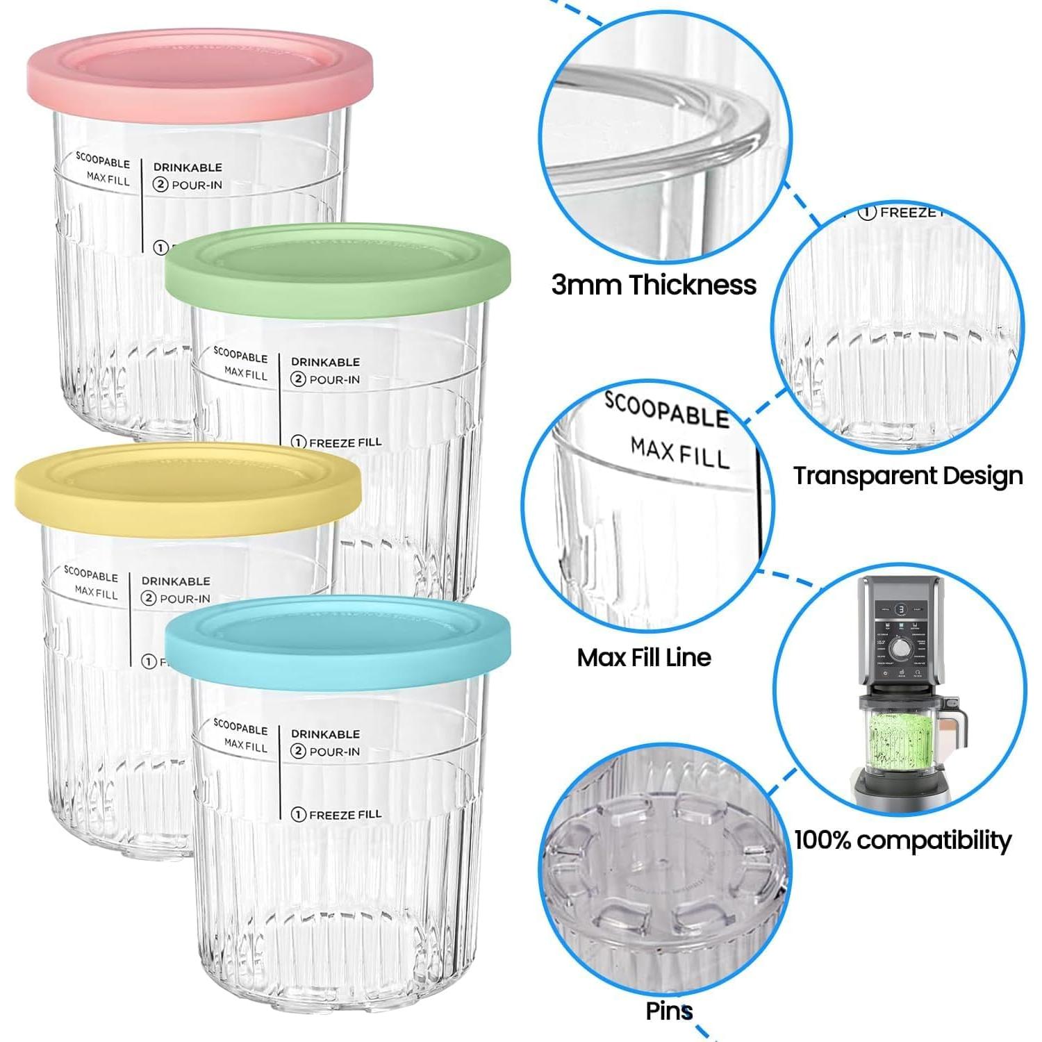 2 Pack-Compatible with NC501 NC500 Ninja Creami Deluxe Pints and Lids, Replacement for Ninja Creami 11-in-1 Series Deluxe Ice Cream Maker, 24oz Cups Dishwasher Safe with 1 Spoon