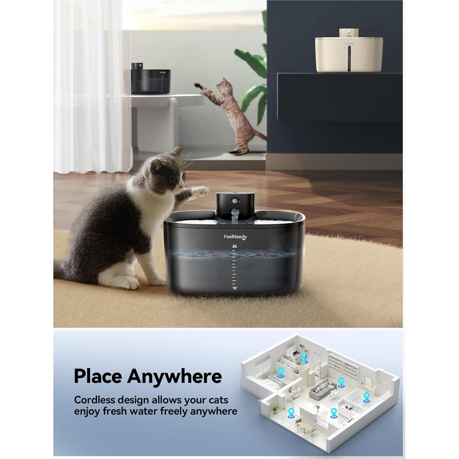 Fuente de Agua Inalámbrica para Gatos FEELNEEDY 4L con Filtros